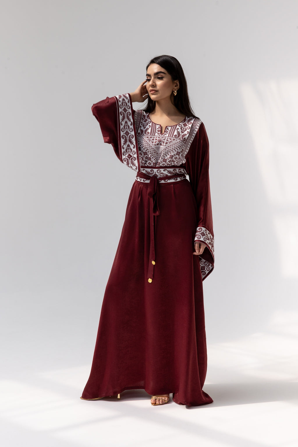 Burgundy Embroidered Kaftan