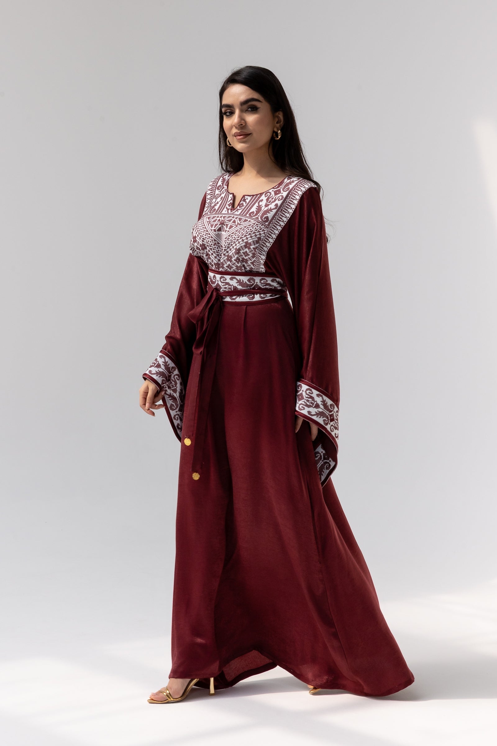 Burgundy Embroidered Kaftan