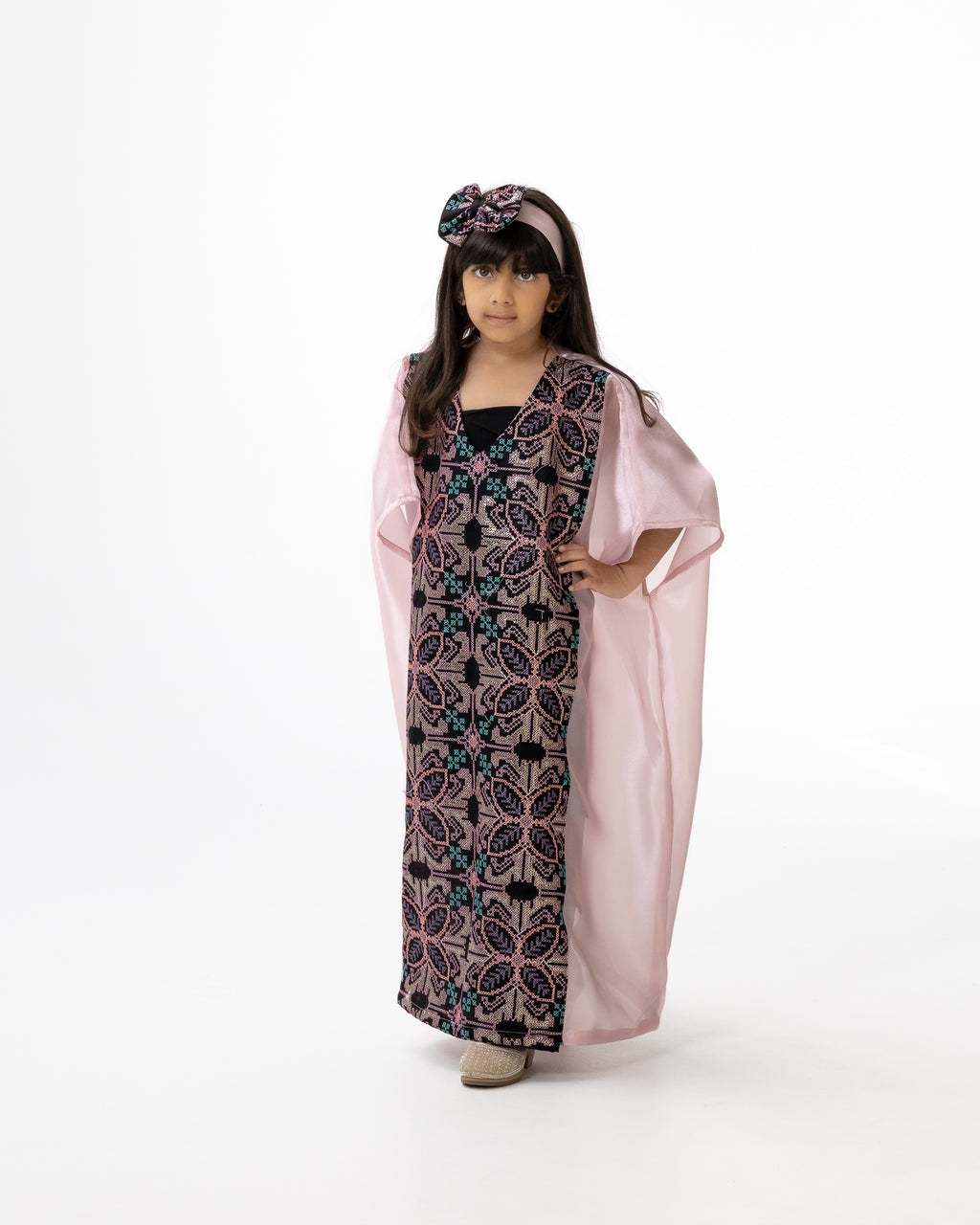 Kids Light Pink Kaftan with Embroidery