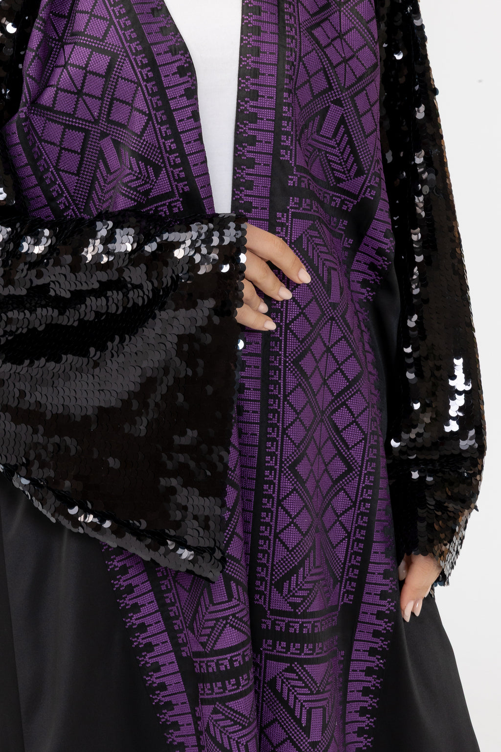 Black Embroidered Abaya with Sequin Sleeves