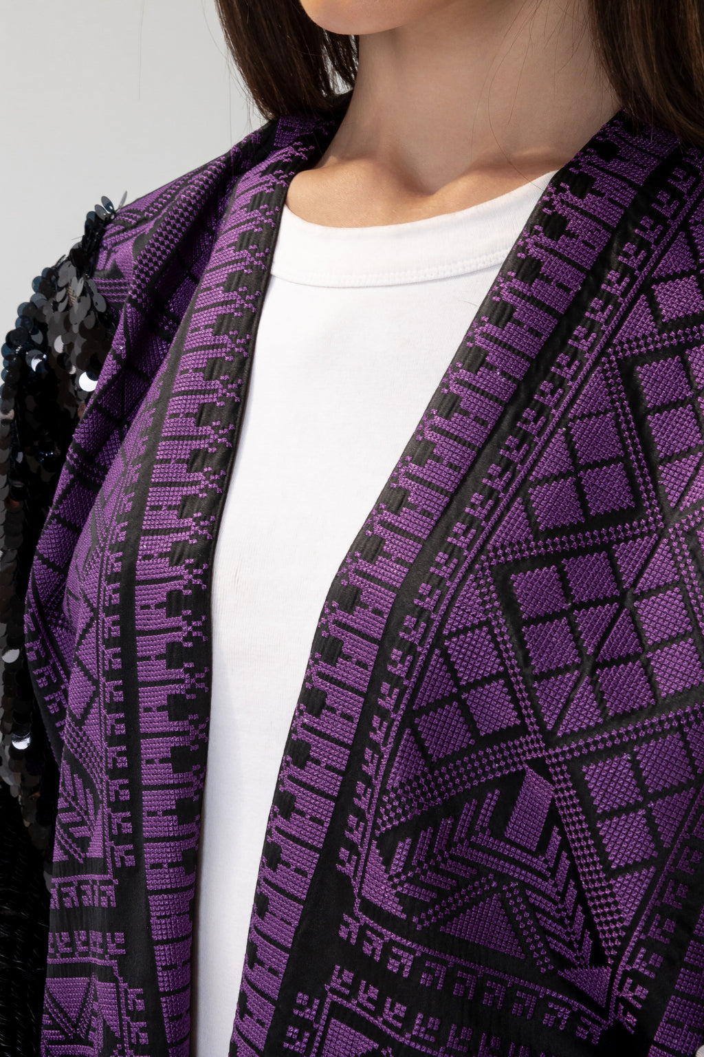 Black Embroidered Abaya with Sequin Sleeves