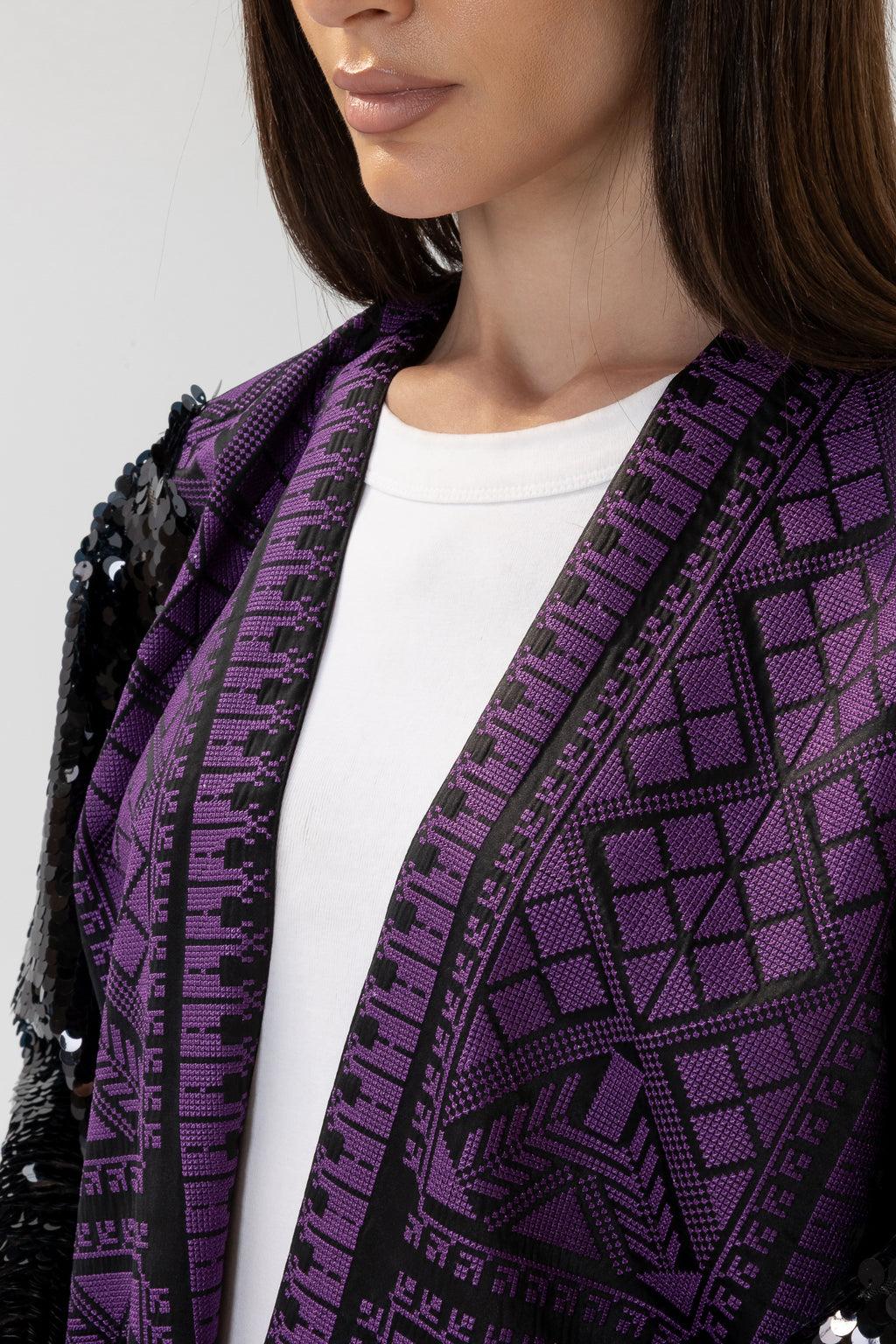Black Embroidered Abaya with Sequin Sleeves