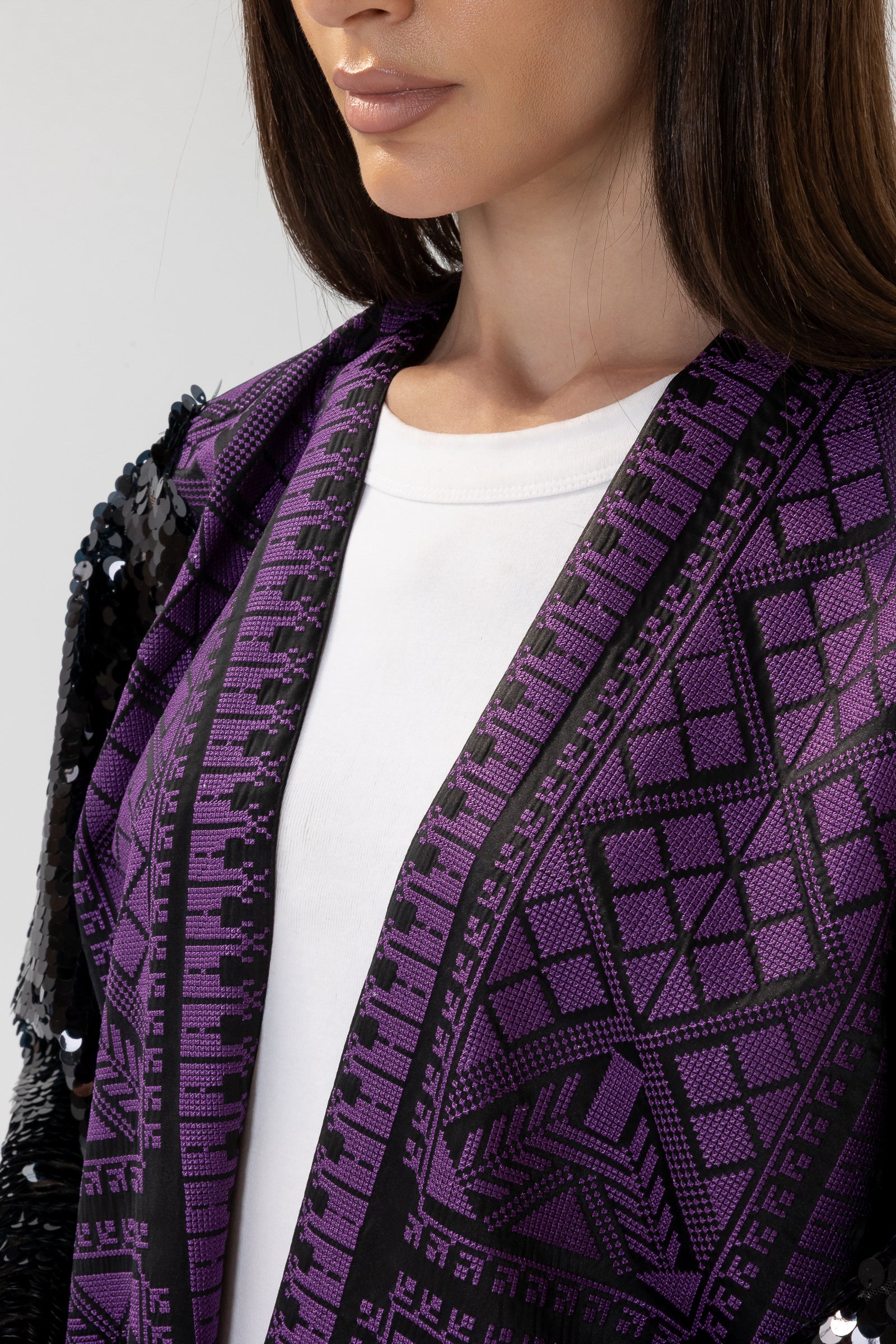 Black Embroidered Abaya with Sequin Sleeves