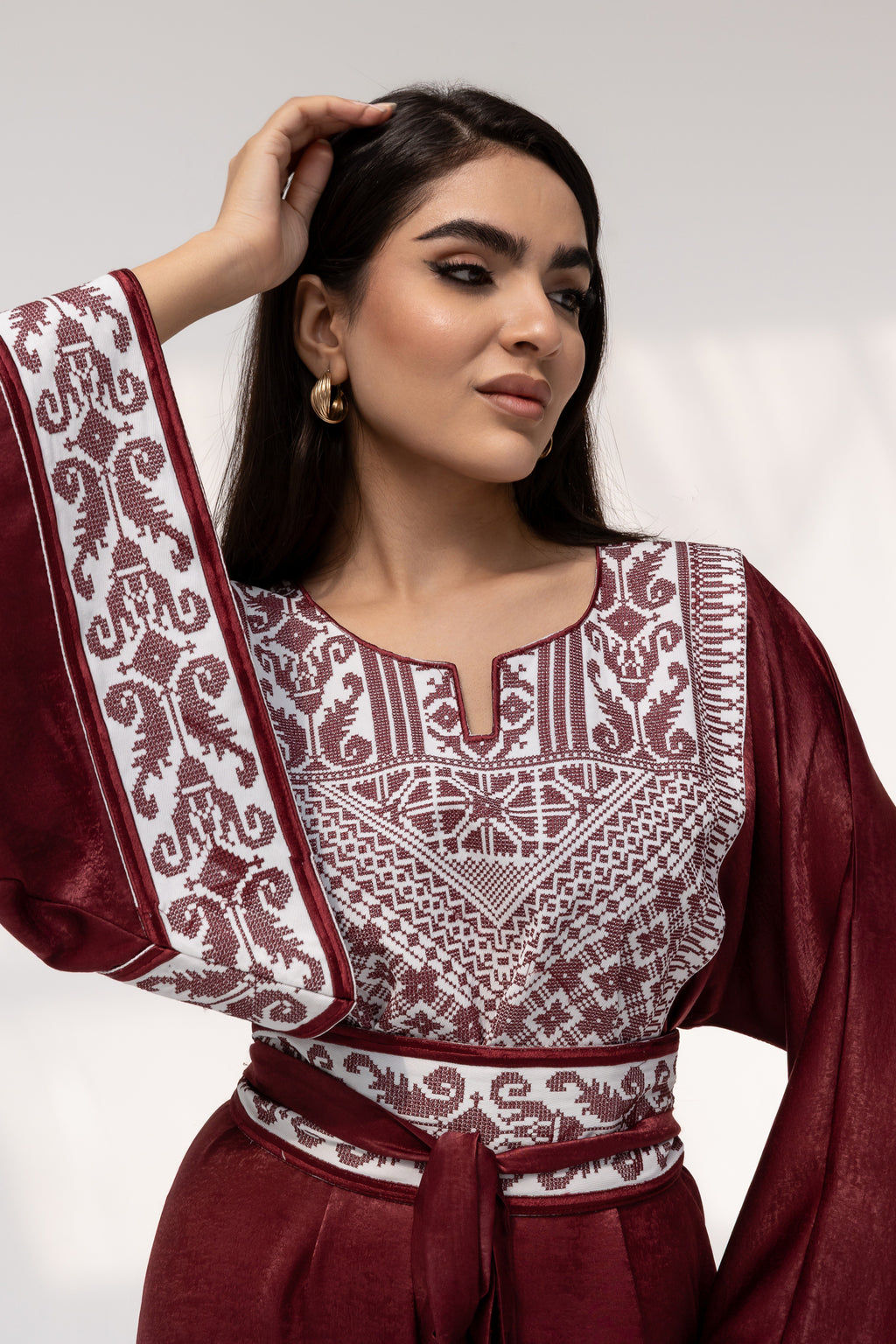 Burgundy Embroidered Kaftan