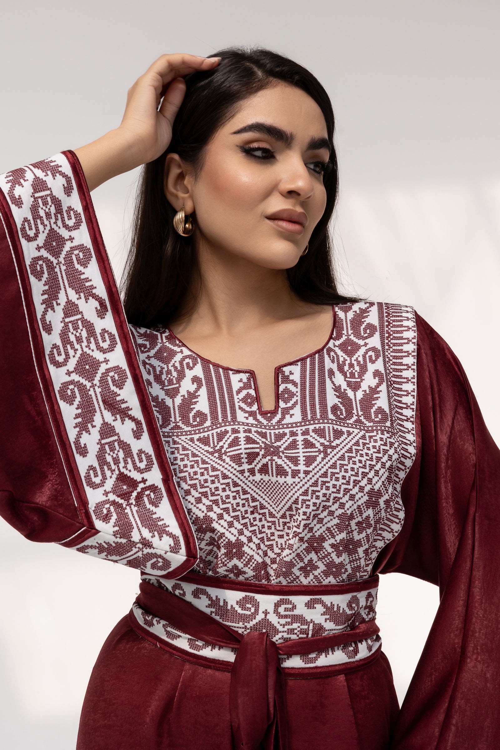 Burgundy Embroidered Kaftan
