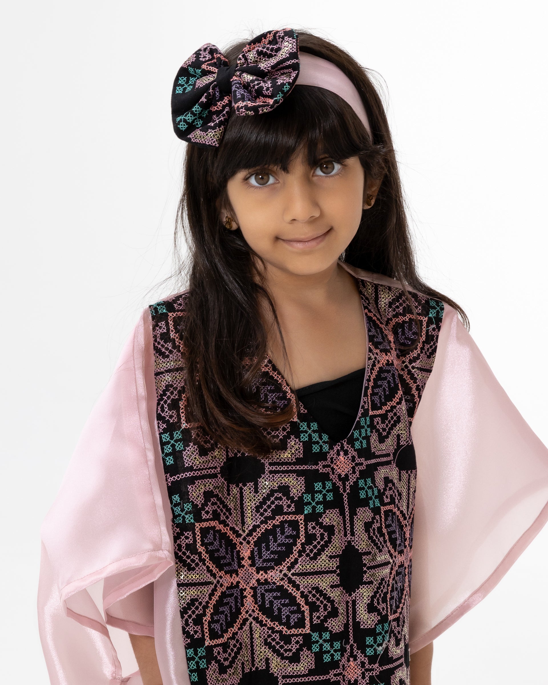 Kids Light Pink Kaftan with Embroidery