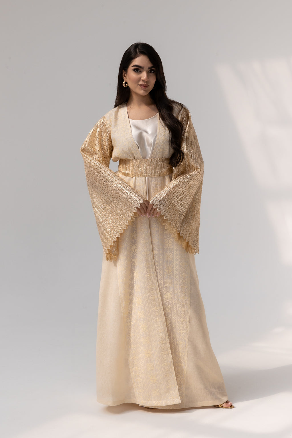 Cream Dress with Pleated Sleeves