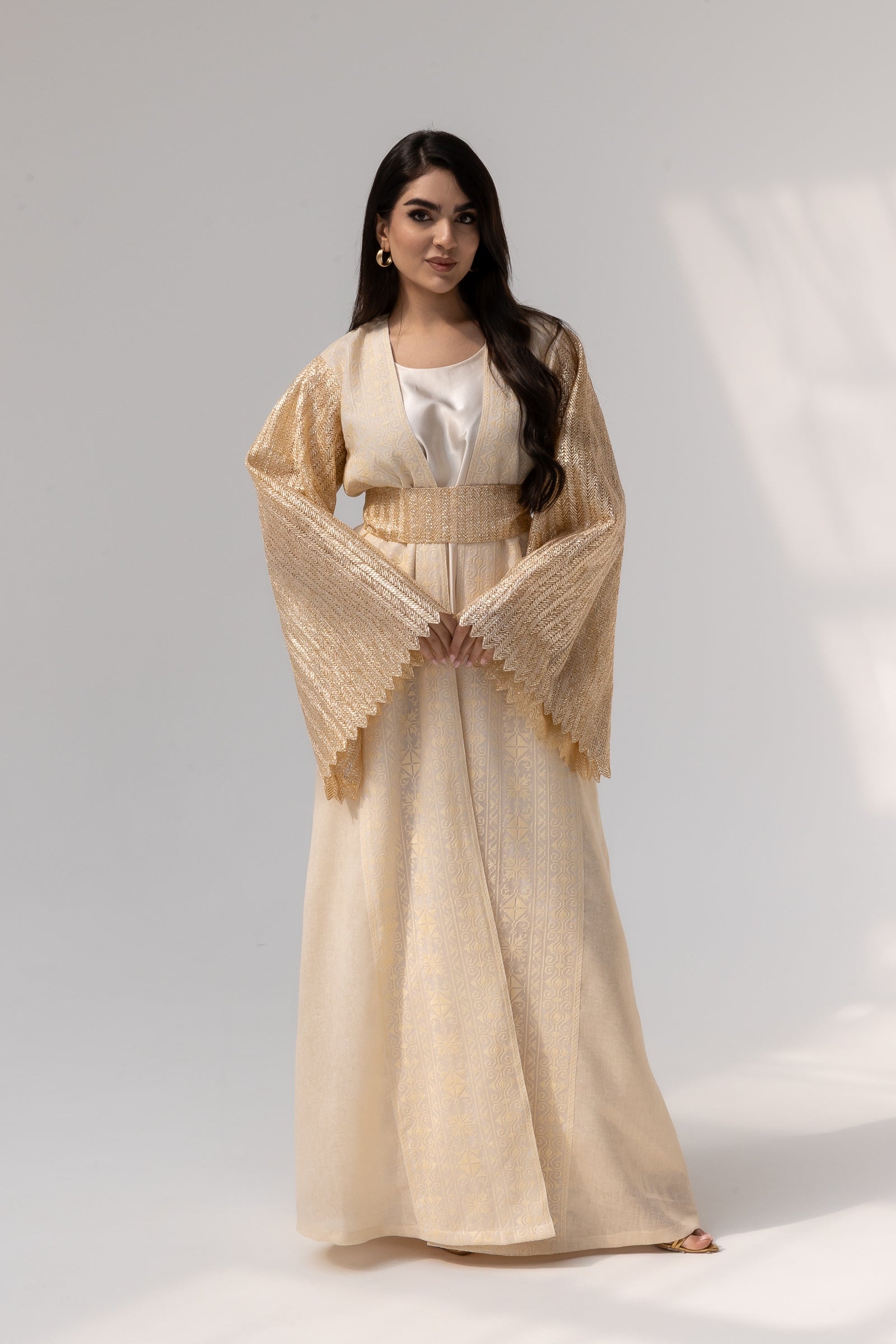Cream Dress with Pleated Sleeves