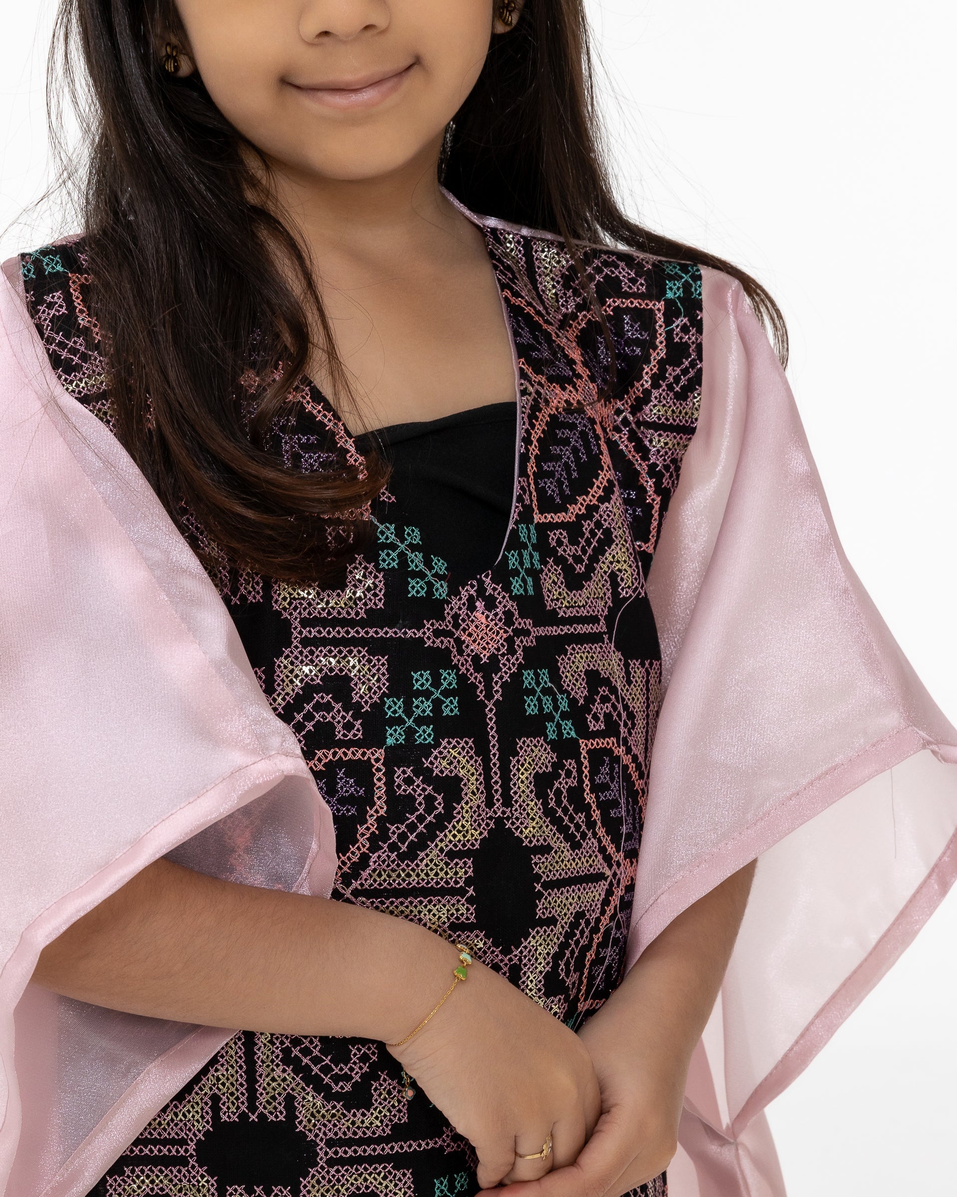 Kids Light Pink Kaftan with Embroidery