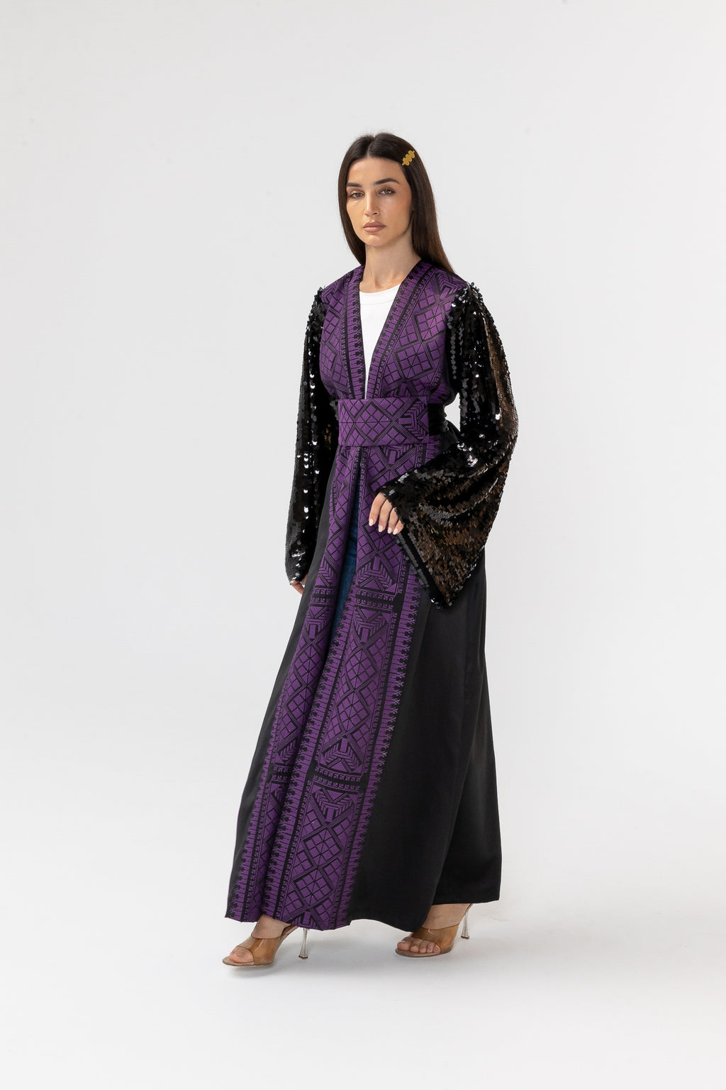 Black Embroidered Abaya with Sequin Sleeves