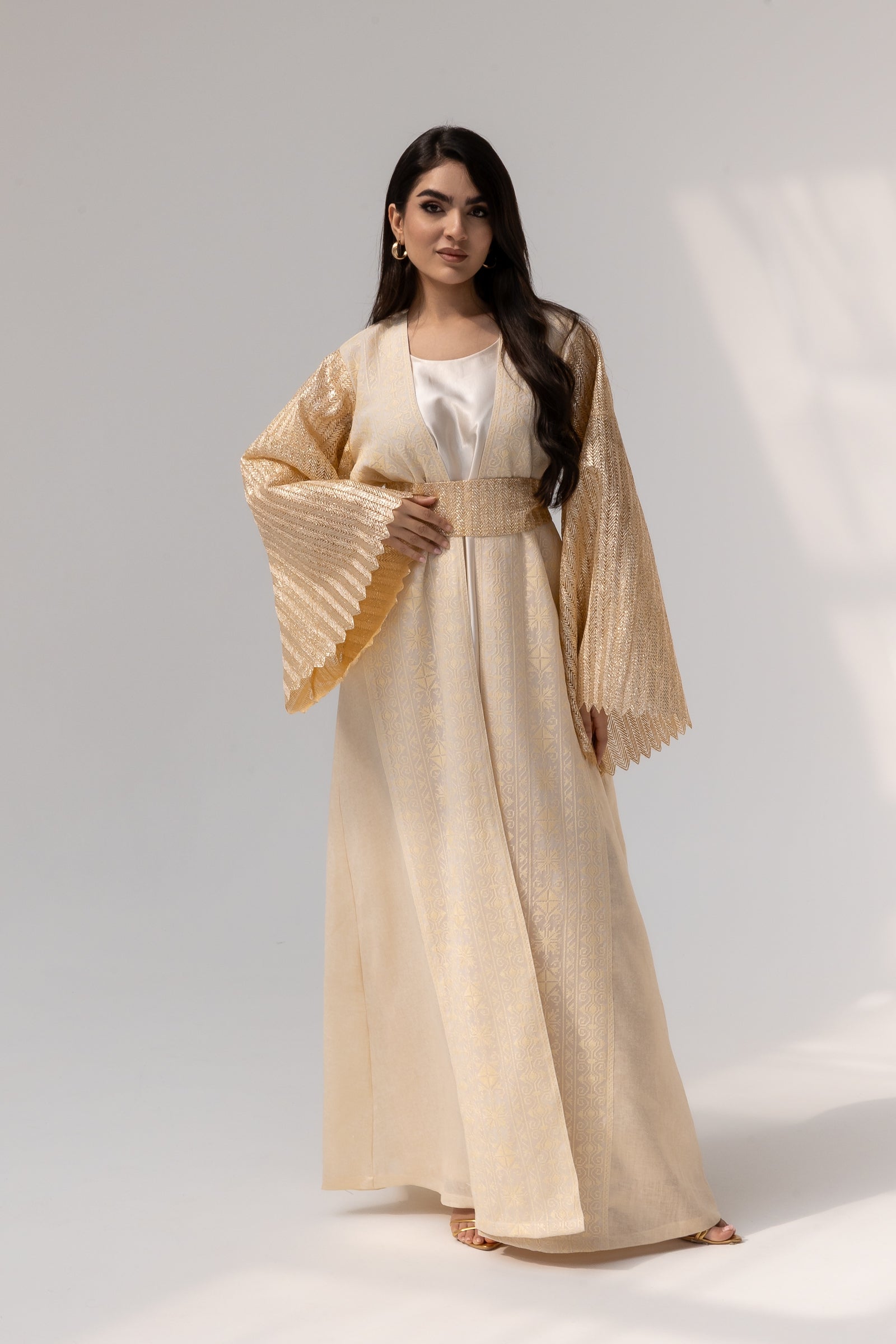 Cream Dress with Pleated Sleeves