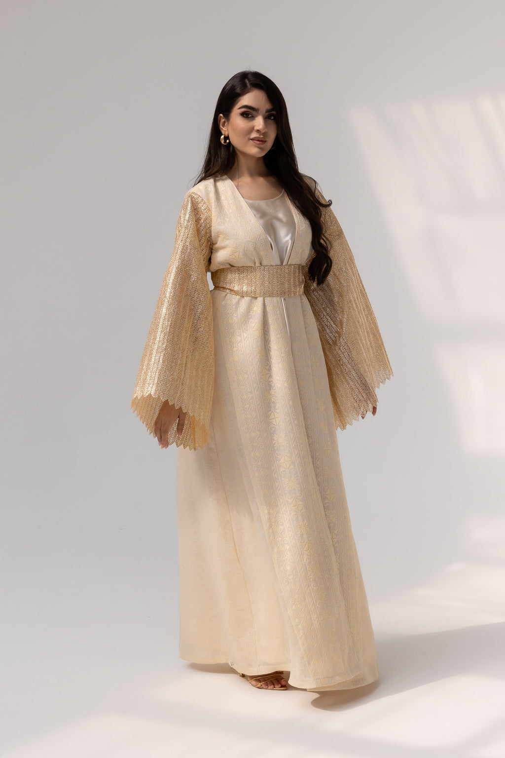Cream Dress with Pleated Sleeves