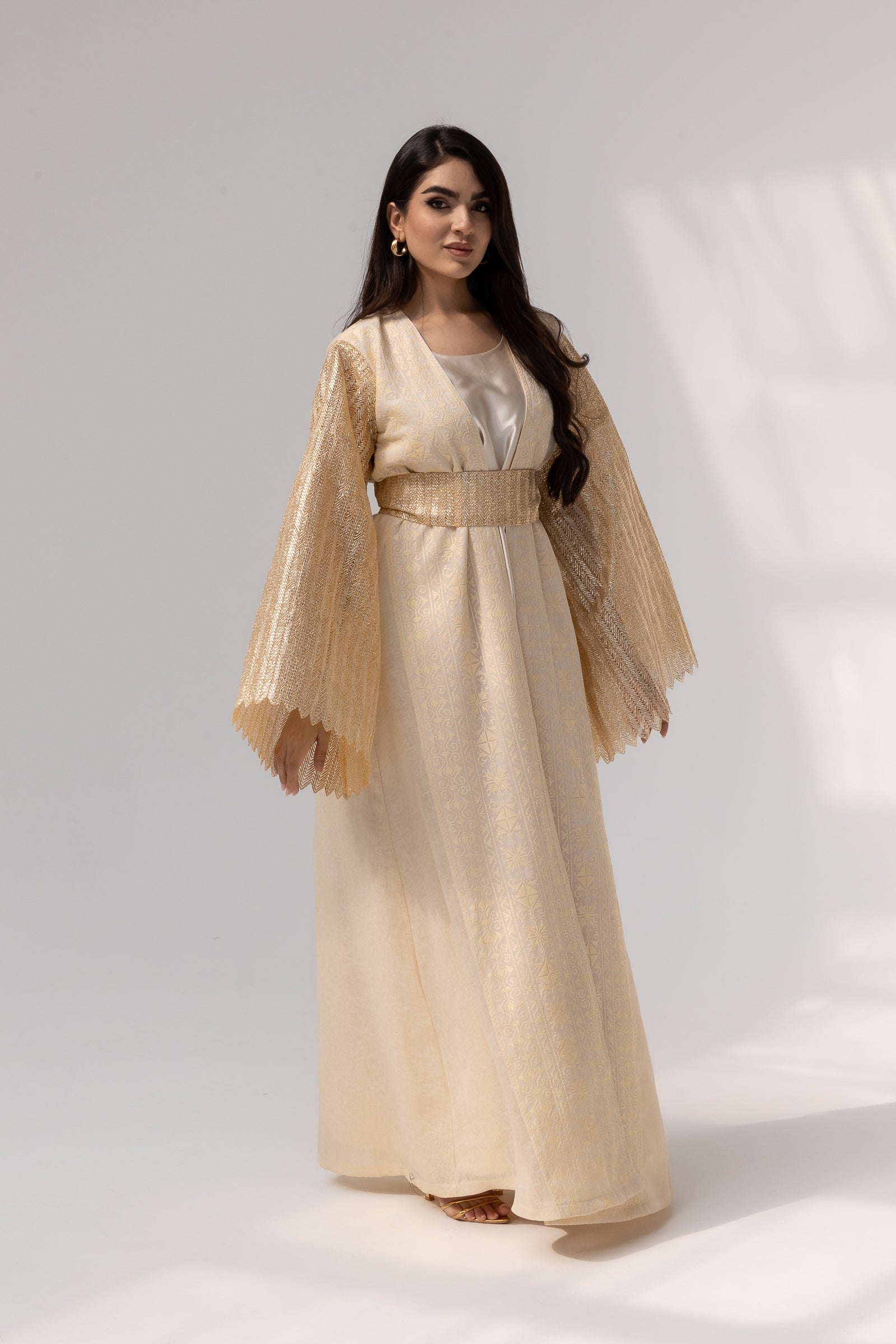 Cream Dress with Pleated Sleeves