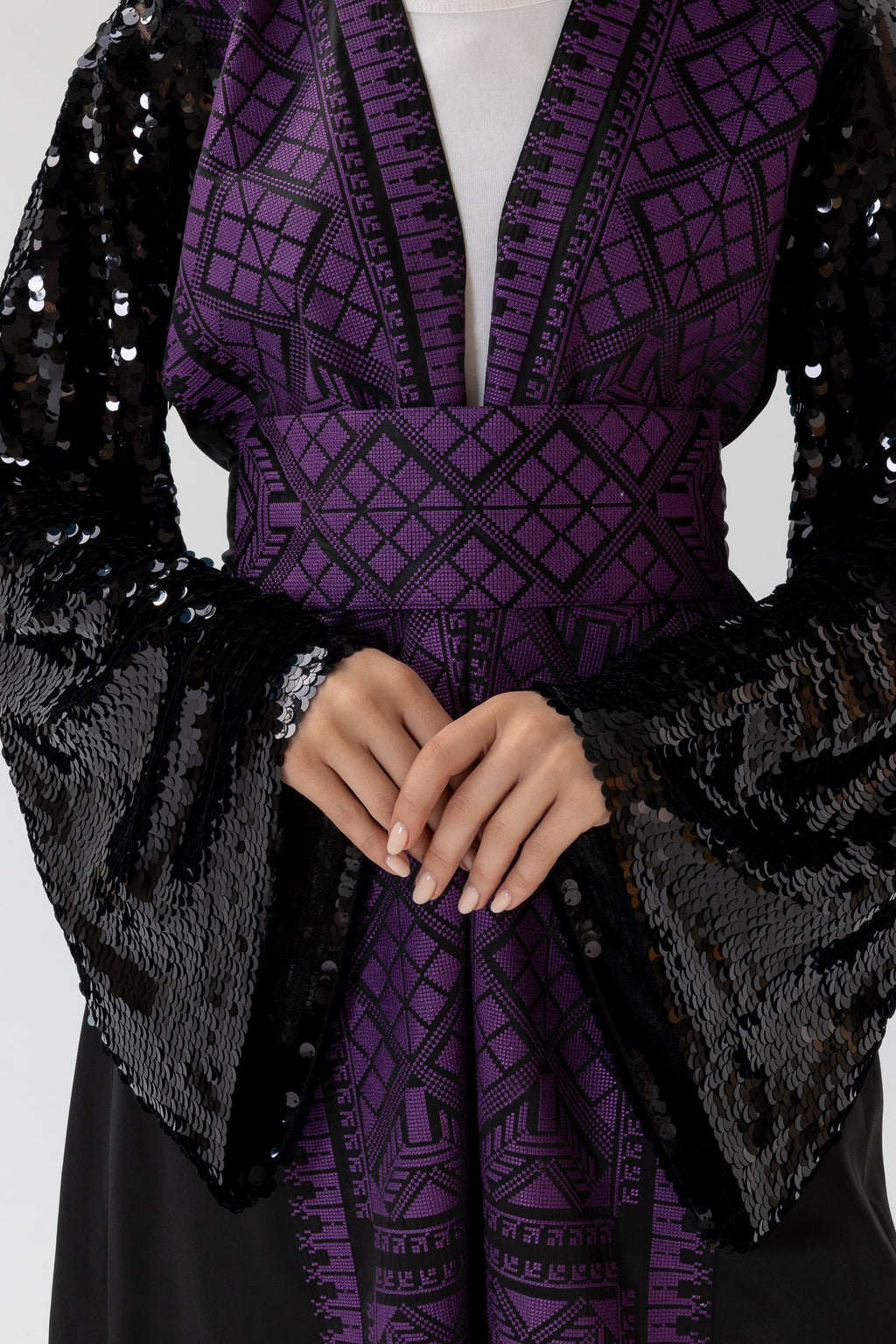 Black Embroidered Abaya with Sequin Sleeves