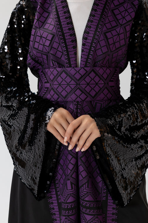 Black Embroidered Abaya with Sequin Sleeves