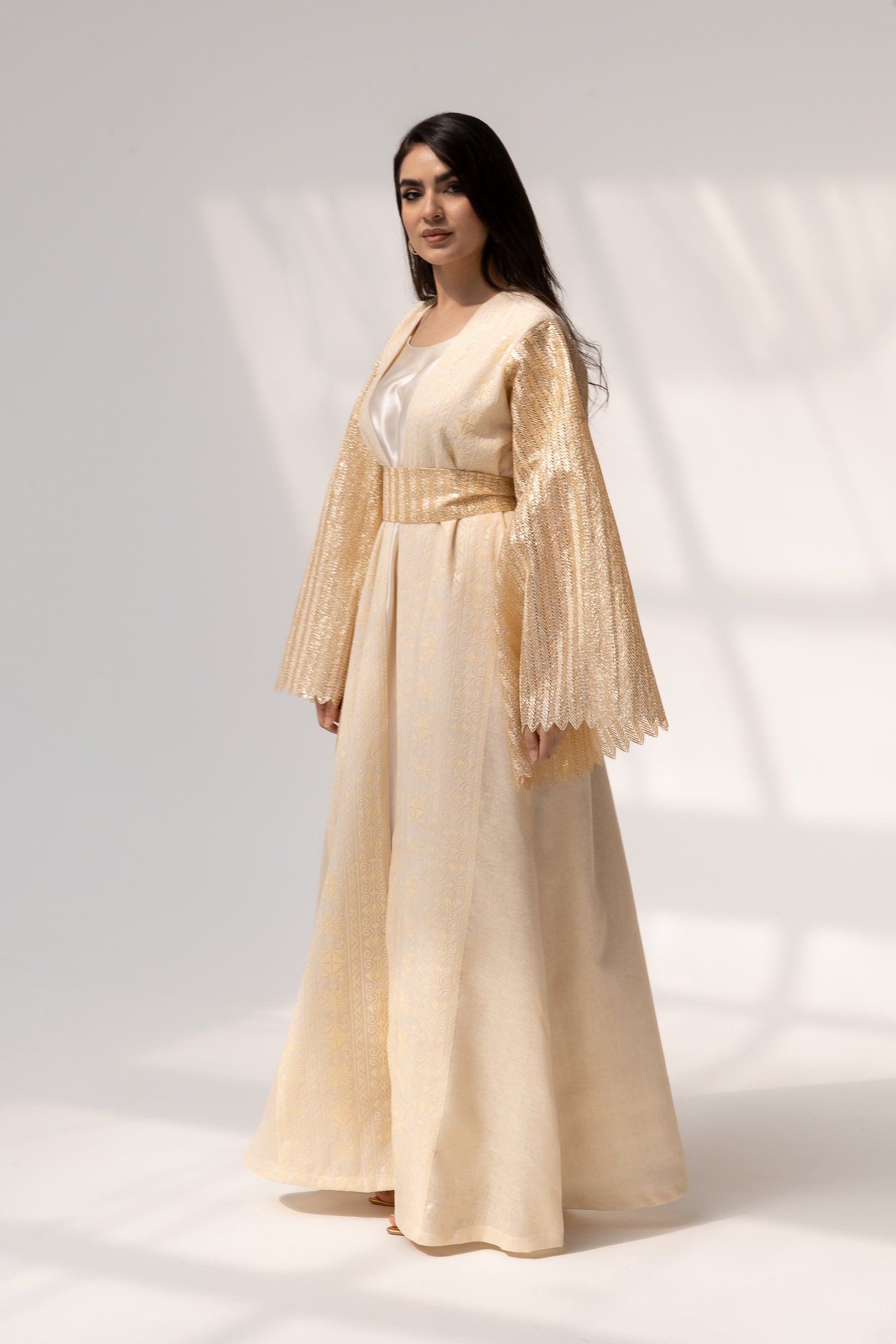 Cream Dress with Pleated Sleeves