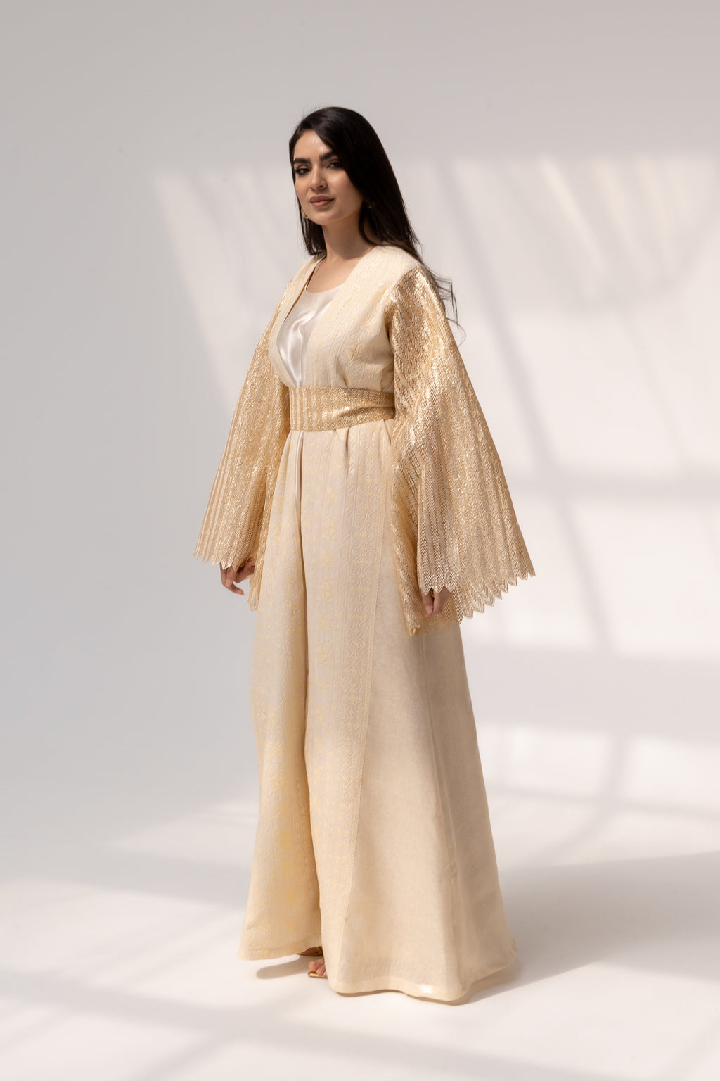 Cream Dress with Pleated Sleeves