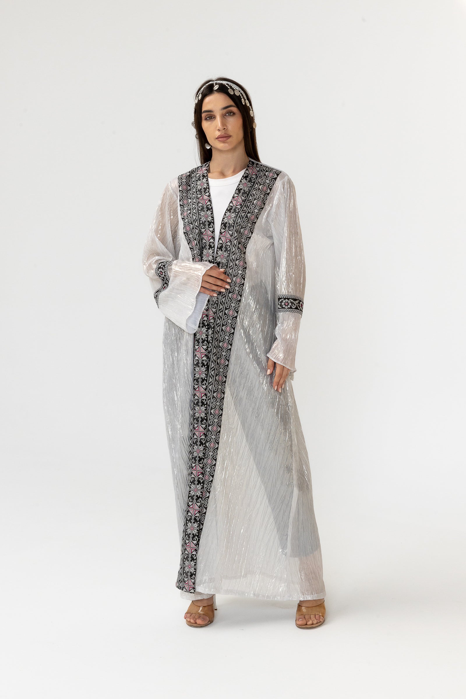 Ivory Abaya with Embroidery