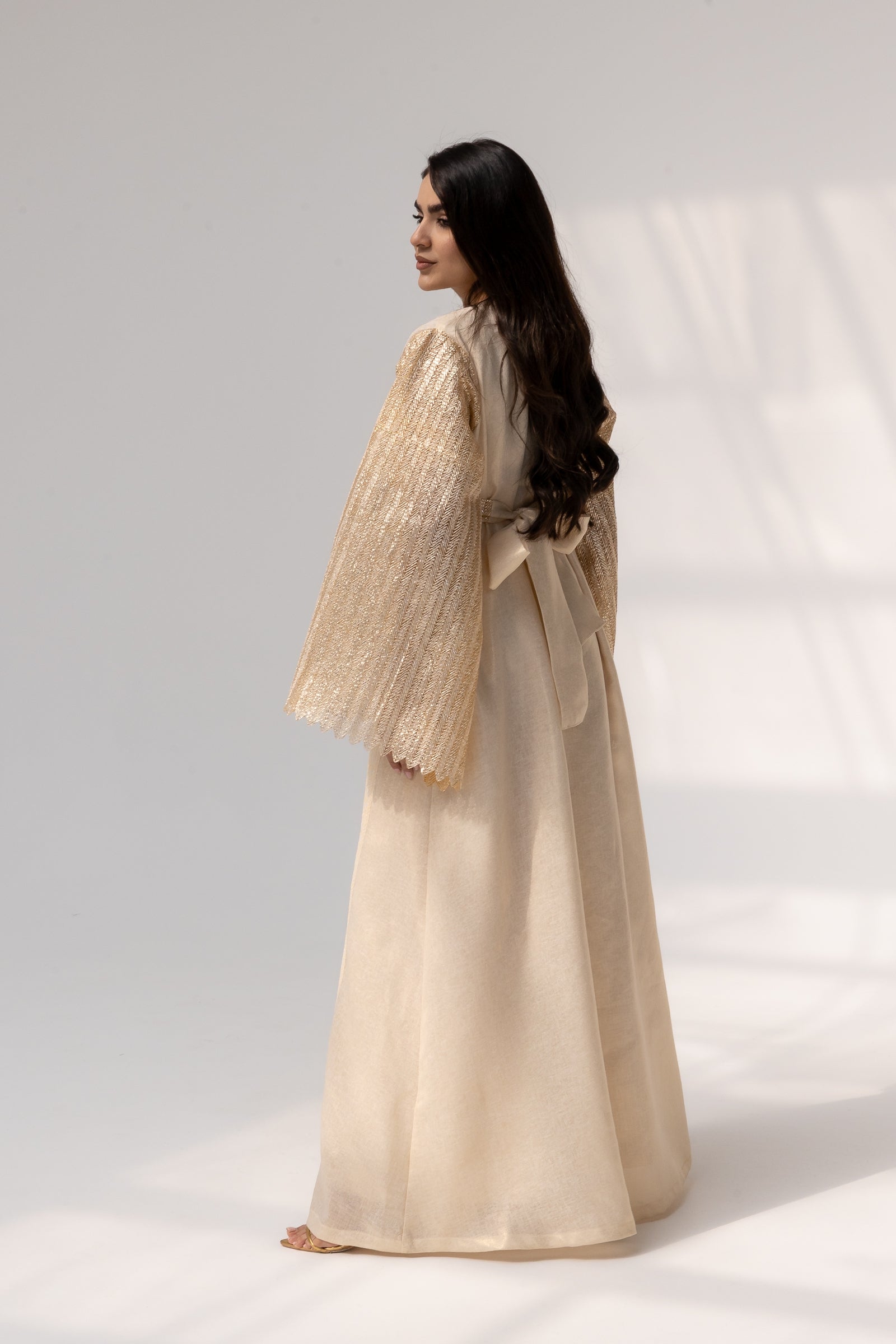 Cream Dress with Pleated Sleeves