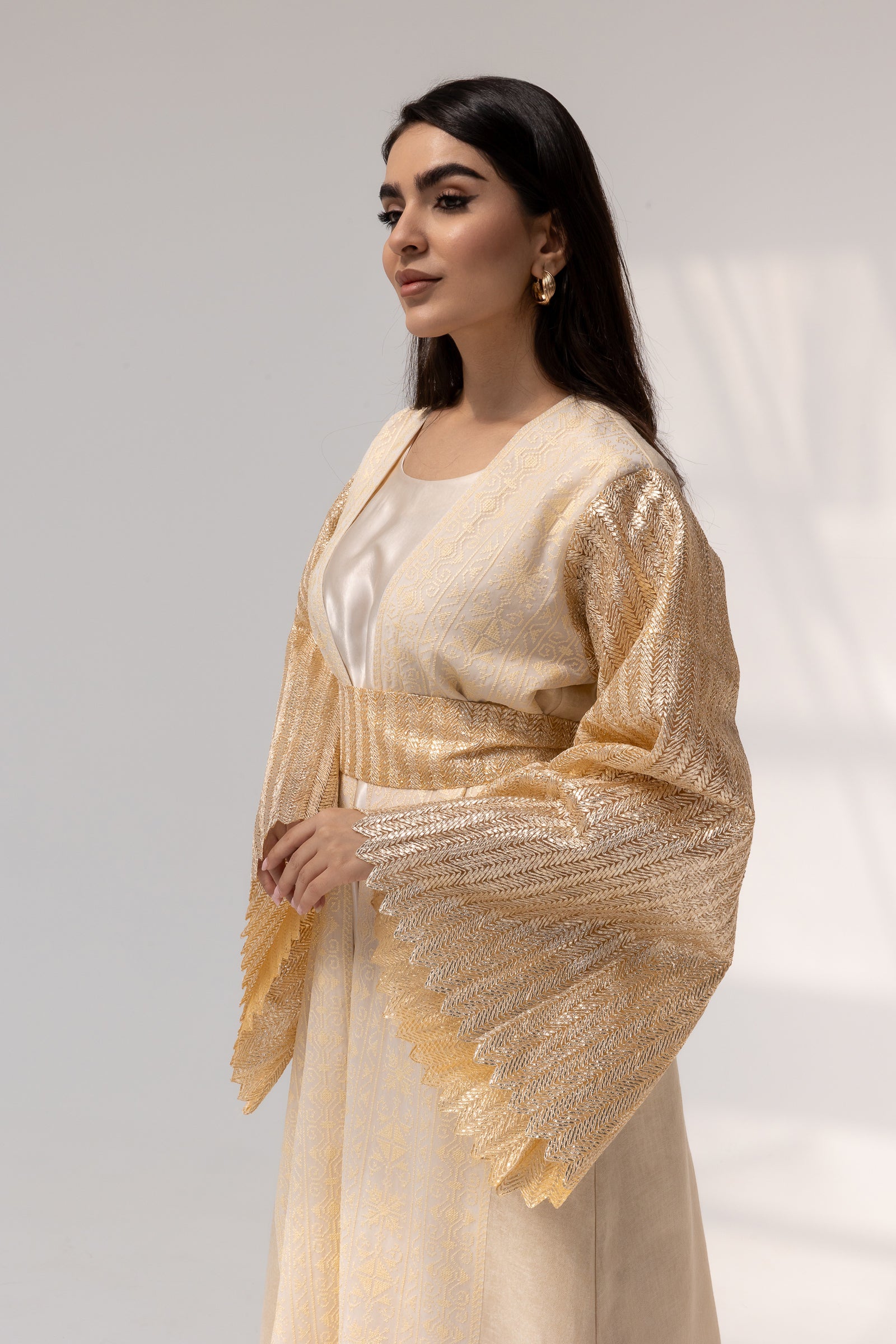 Cream Dress with Pleated Sleeves