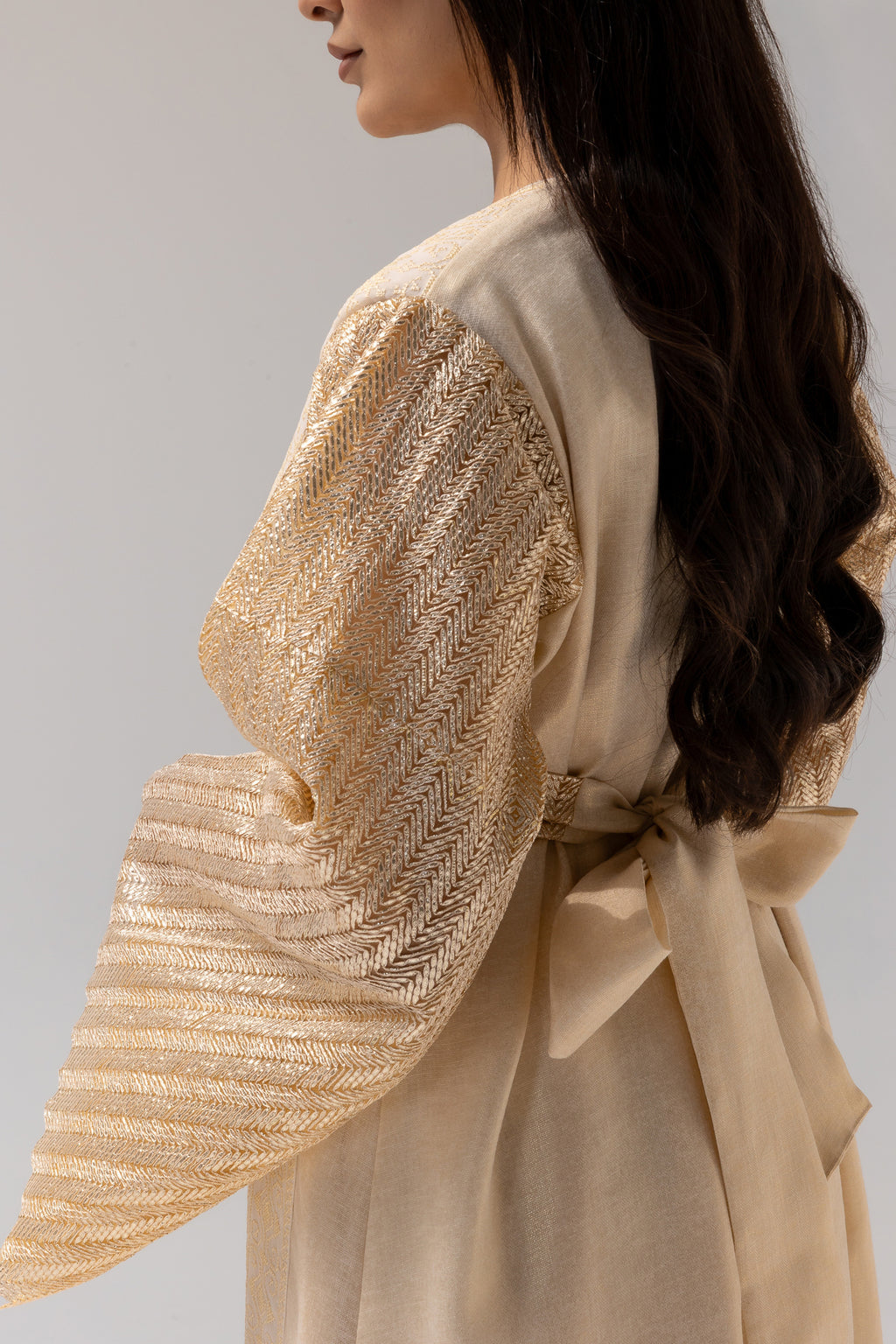 Cream Dress with Pleated Sleeves
