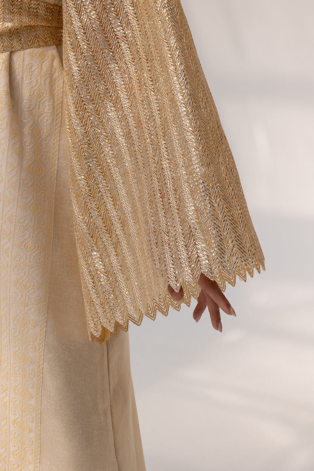 Cream Dress with Pleated Sleeves
