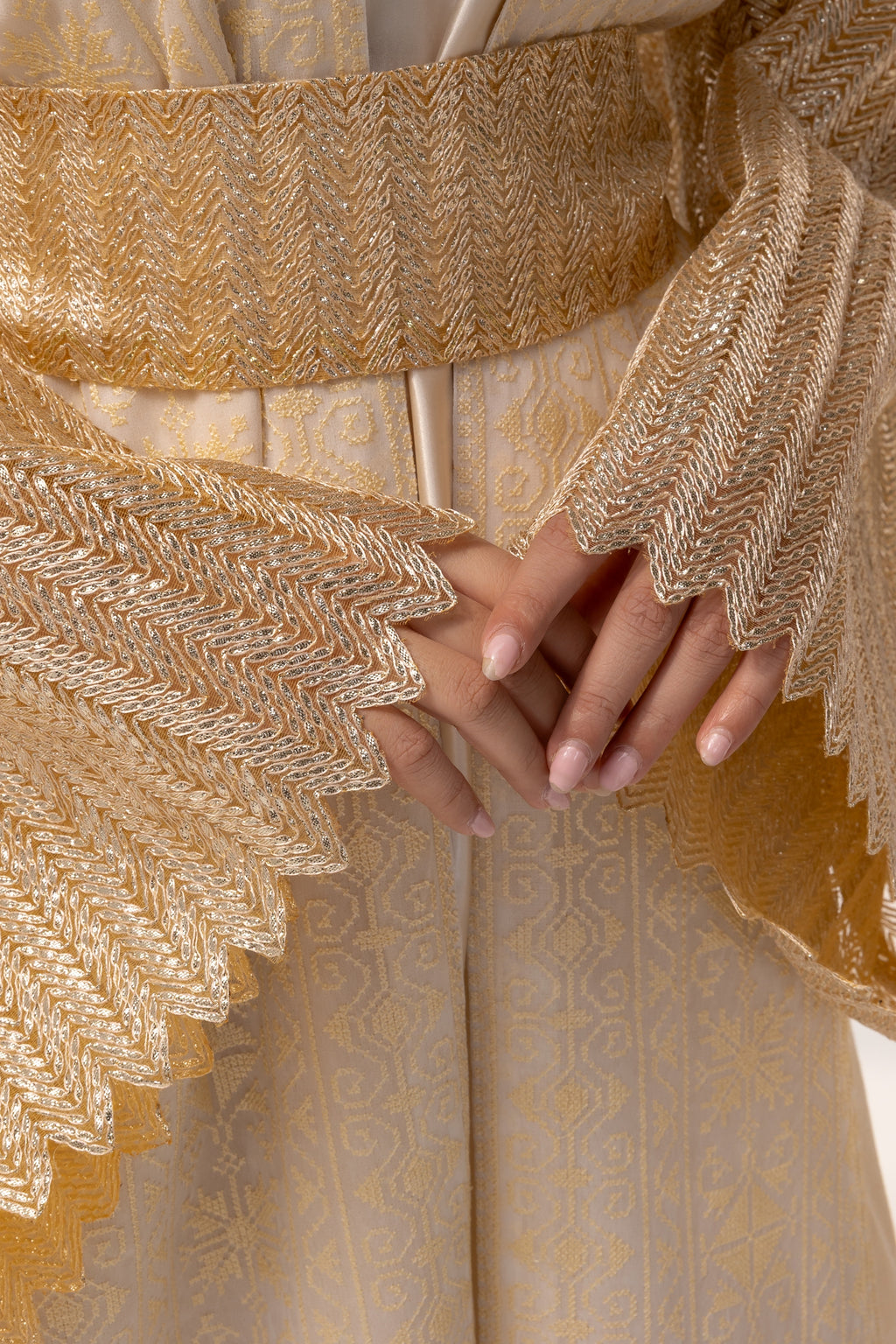 Cream Dress with Pleated Sleeves