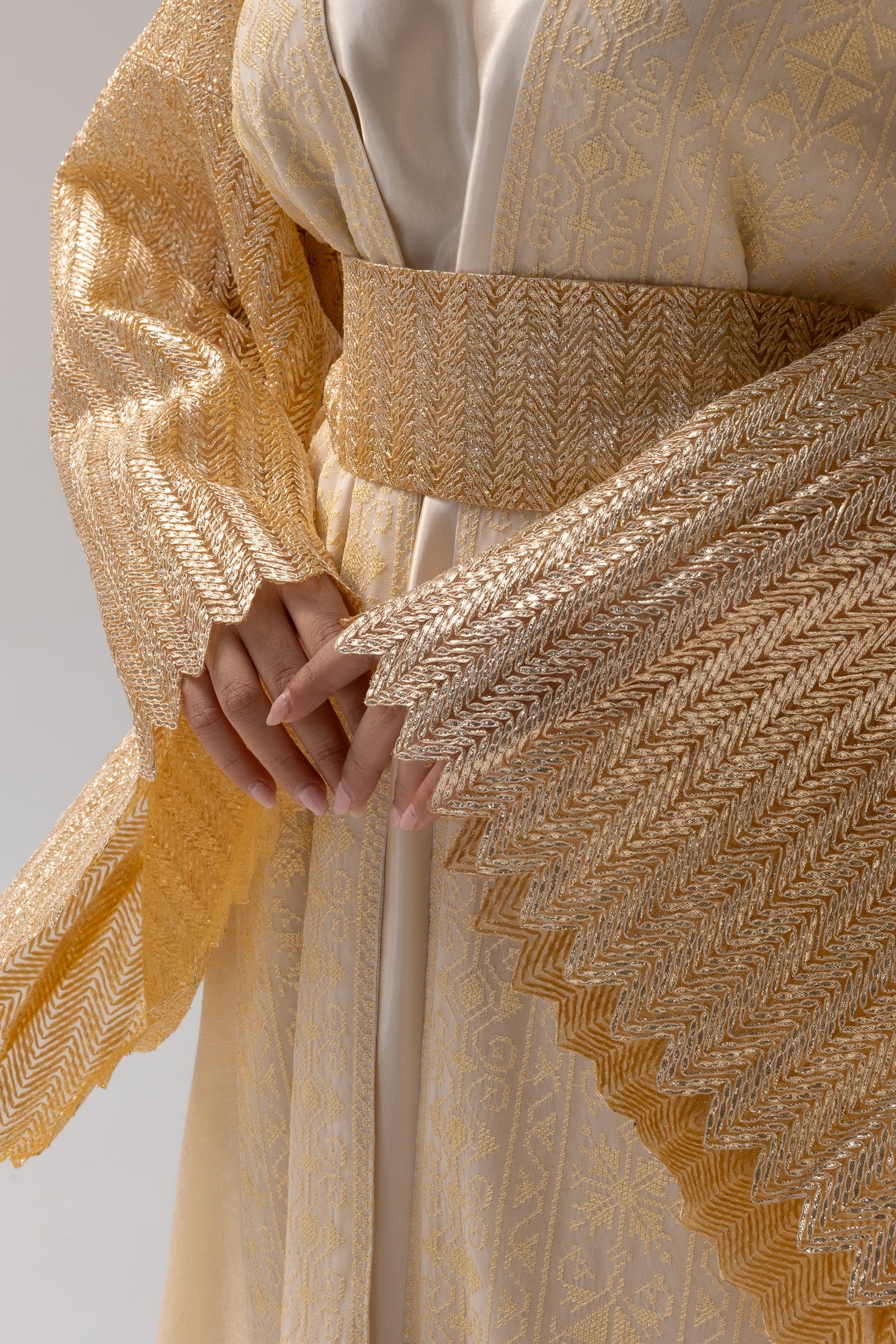 Cream Dress with Pleated Sleeves