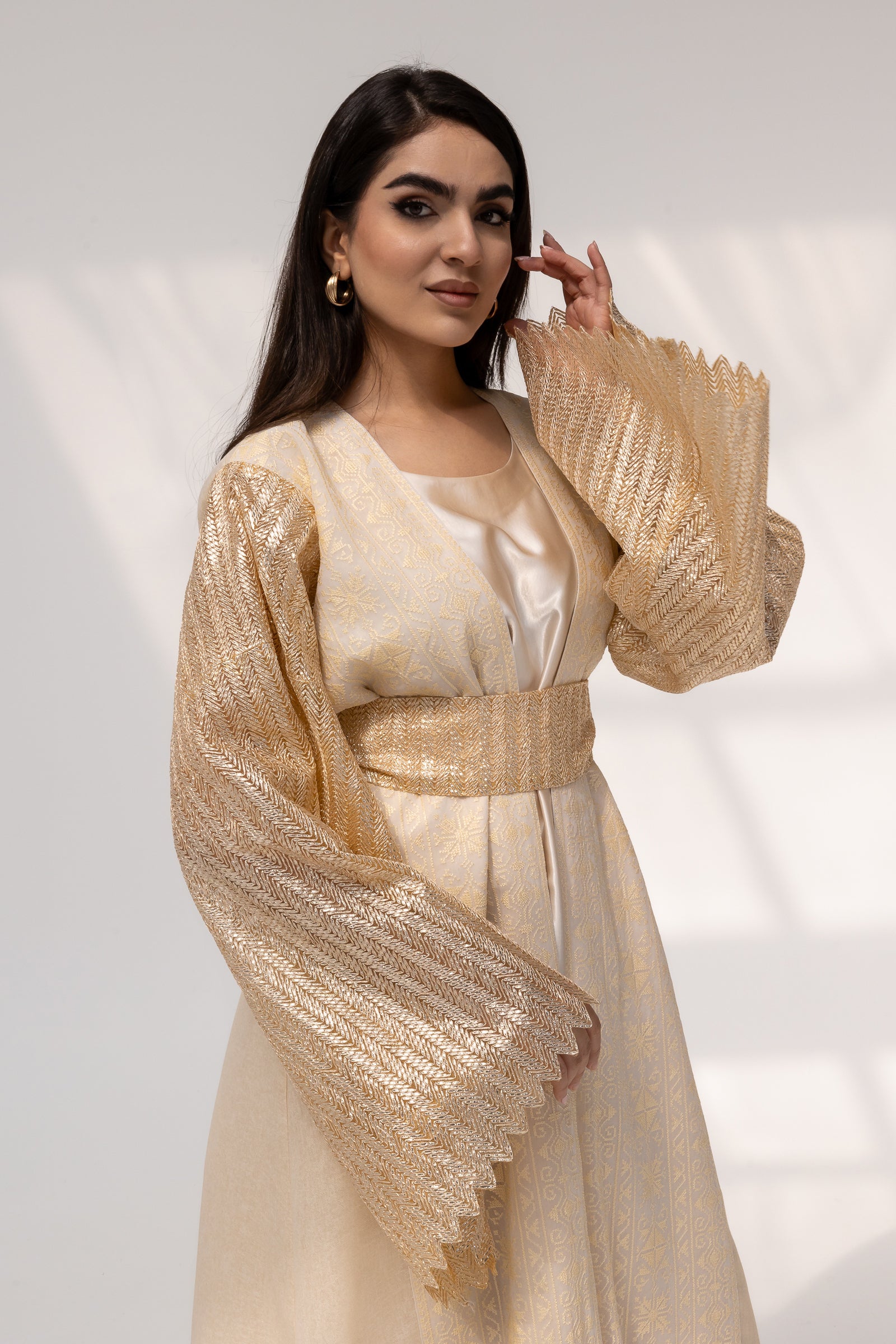 Cream Dress with Pleated Sleeves