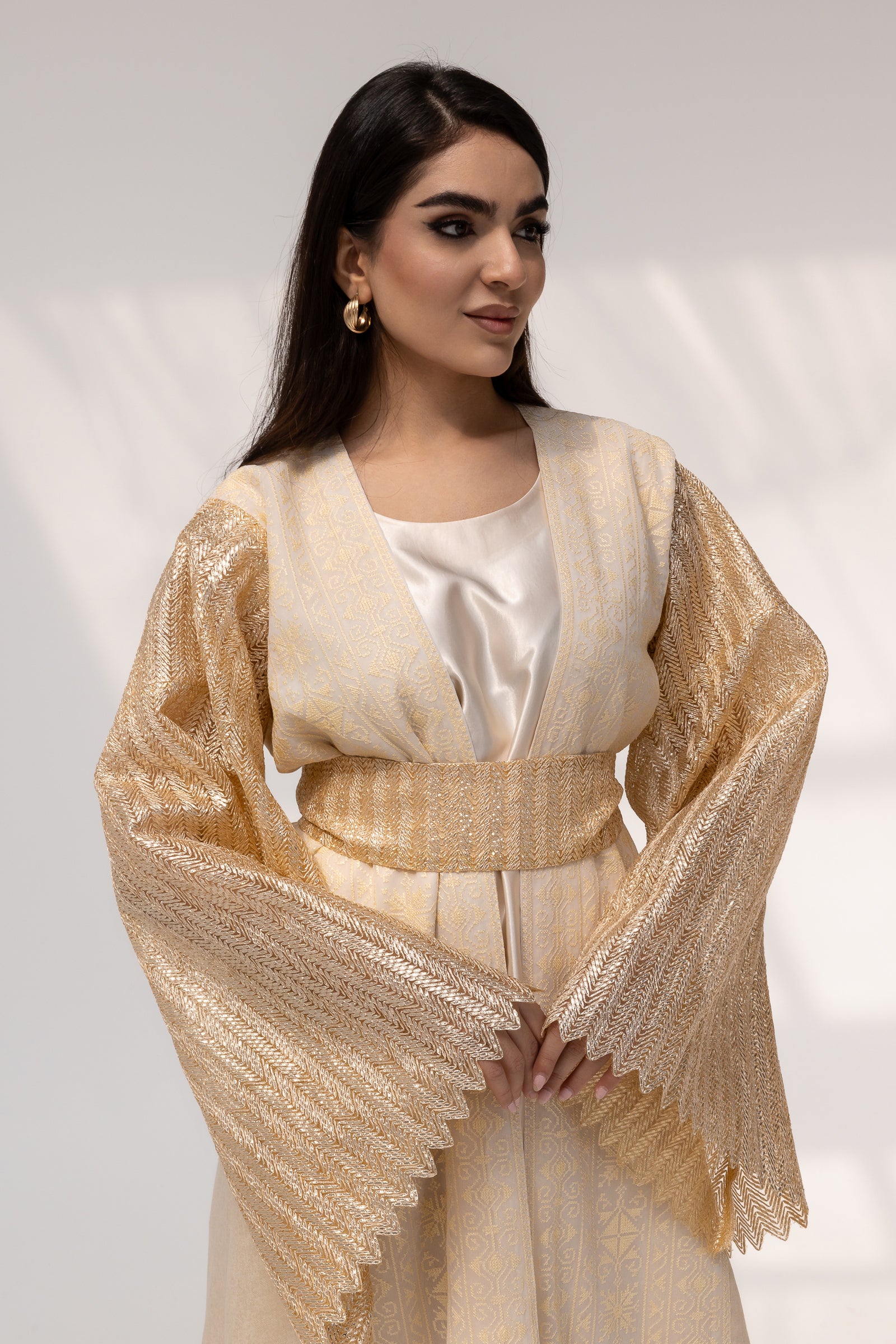 Cream Dress with Pleated Sleeves
