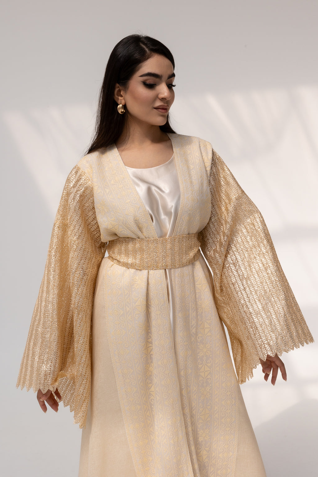 Cream Dress with Pleated Sleeves
