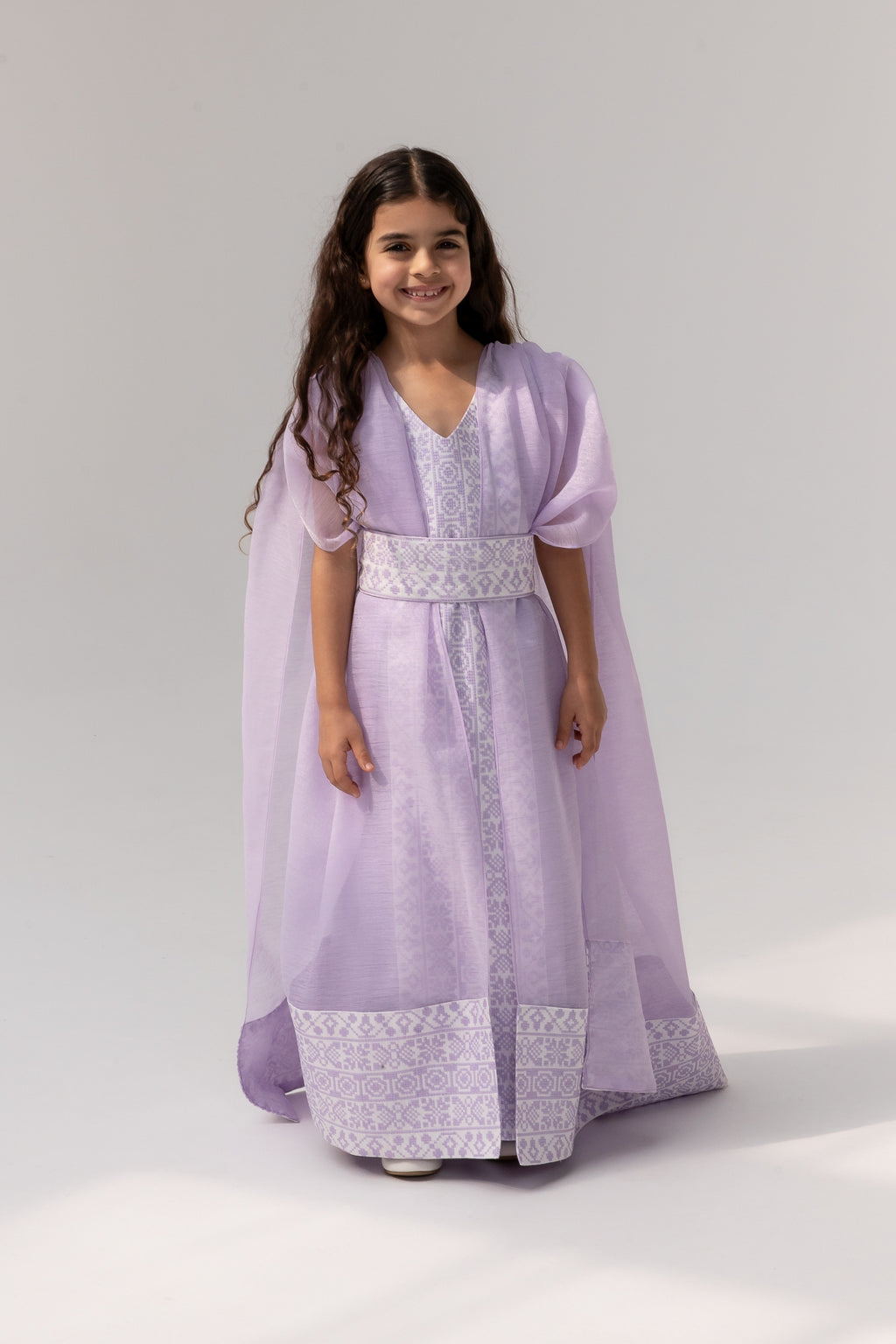 Kids Lilac Embroidered Cape Kaftan
