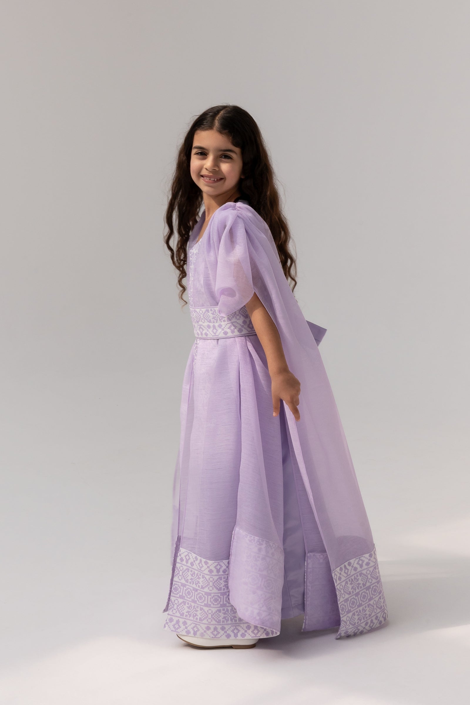 Kids Lilac Embroidered Cape Kaftan