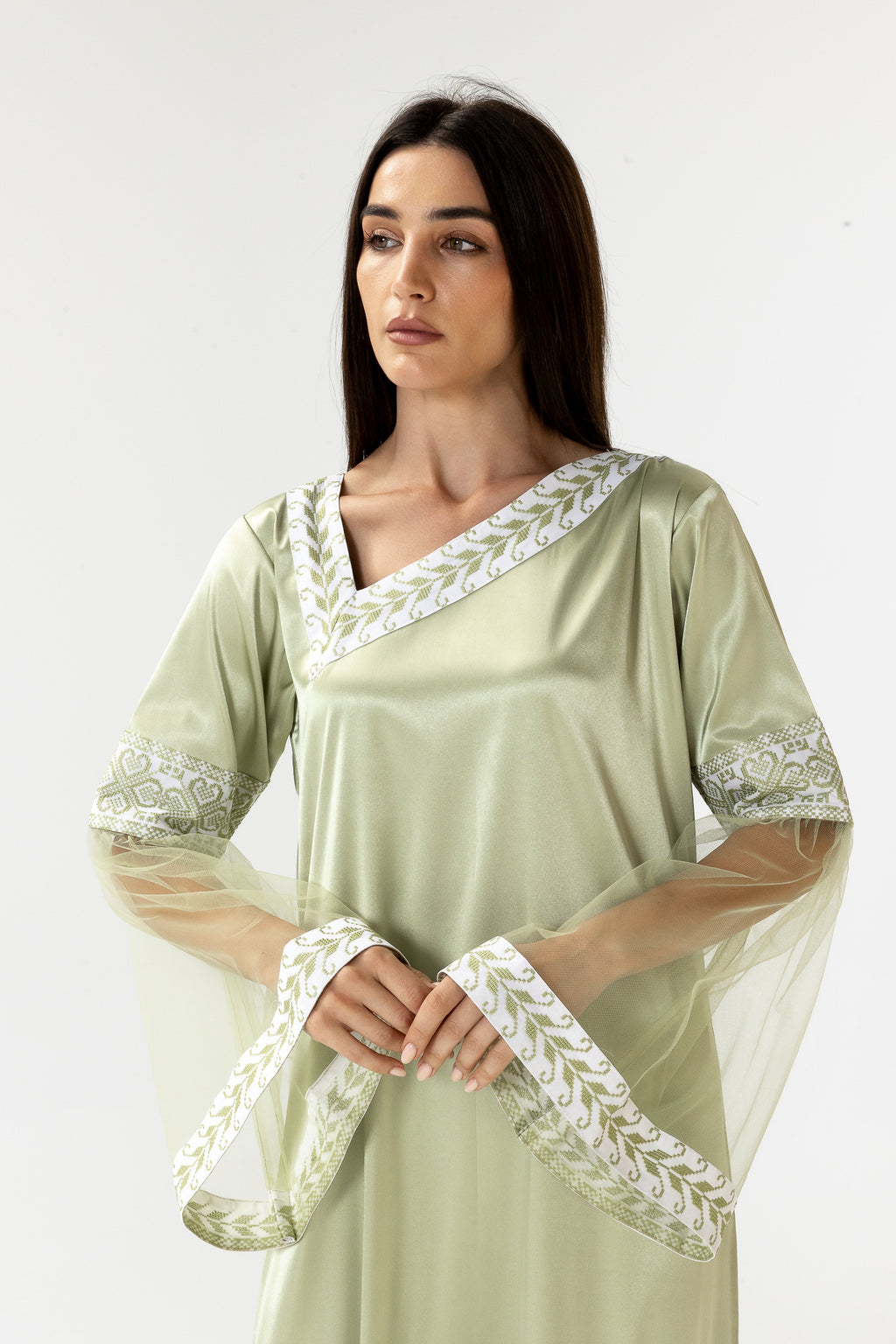 Embroidered Dress with Detachable Sheer Skirt