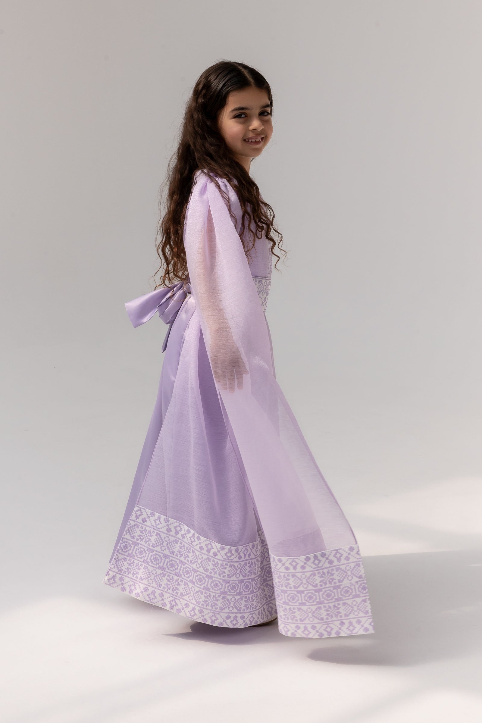 Kids Lilac Embroidered Cape Kaftan