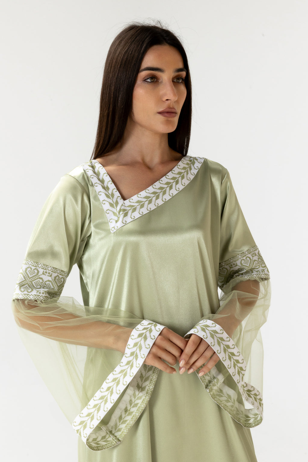 Embroidered Dress with Detachable Sheer Skirt