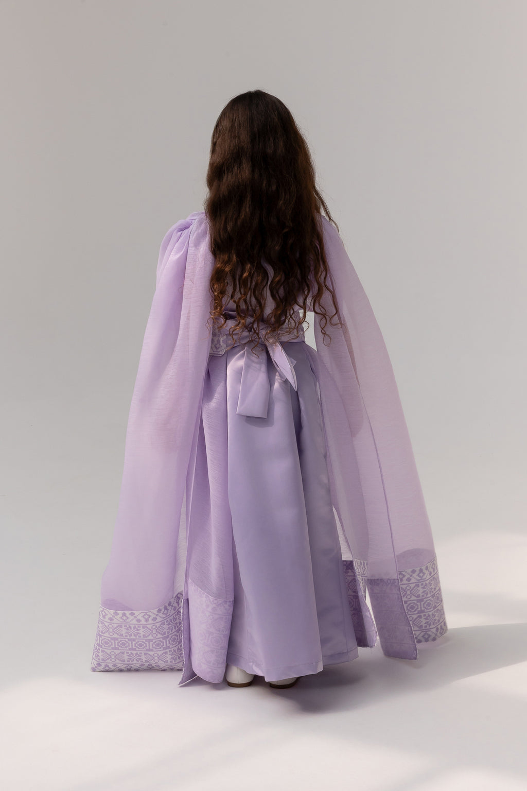 Kids Lilac Embroidered Cape Kaftan