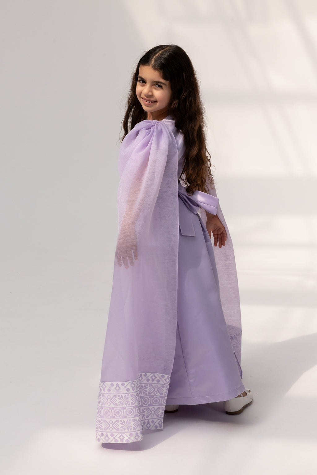 Kids Lilac Embroidered Cape Kaftan