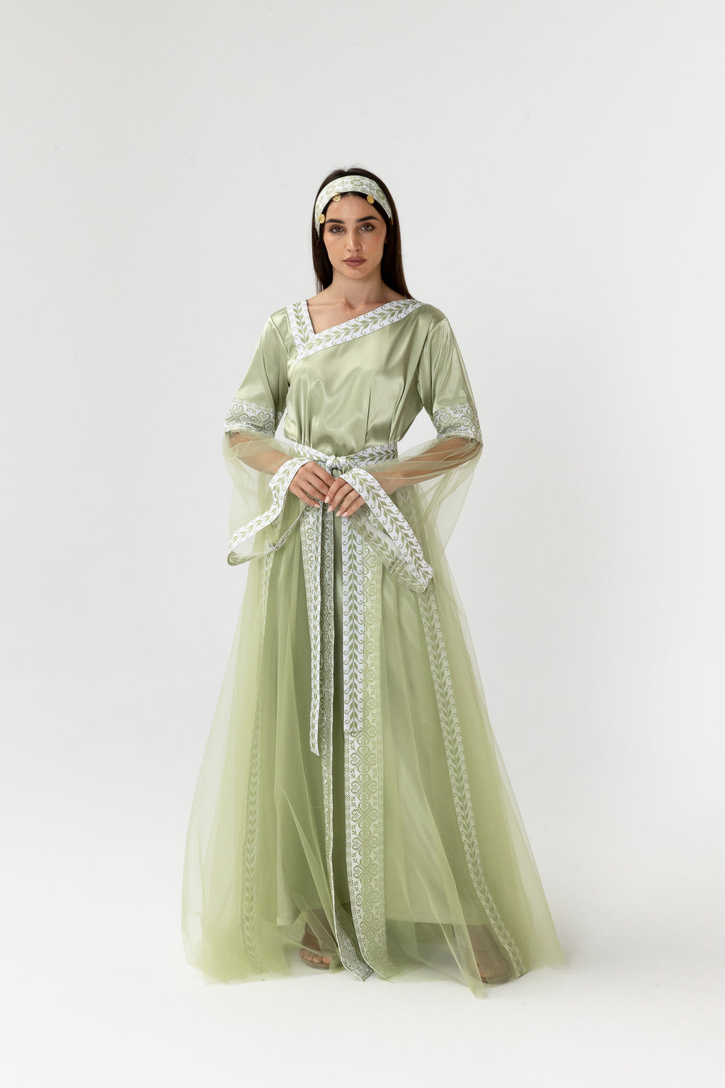 Embroidered Dress with Detachable Sheer Skirt