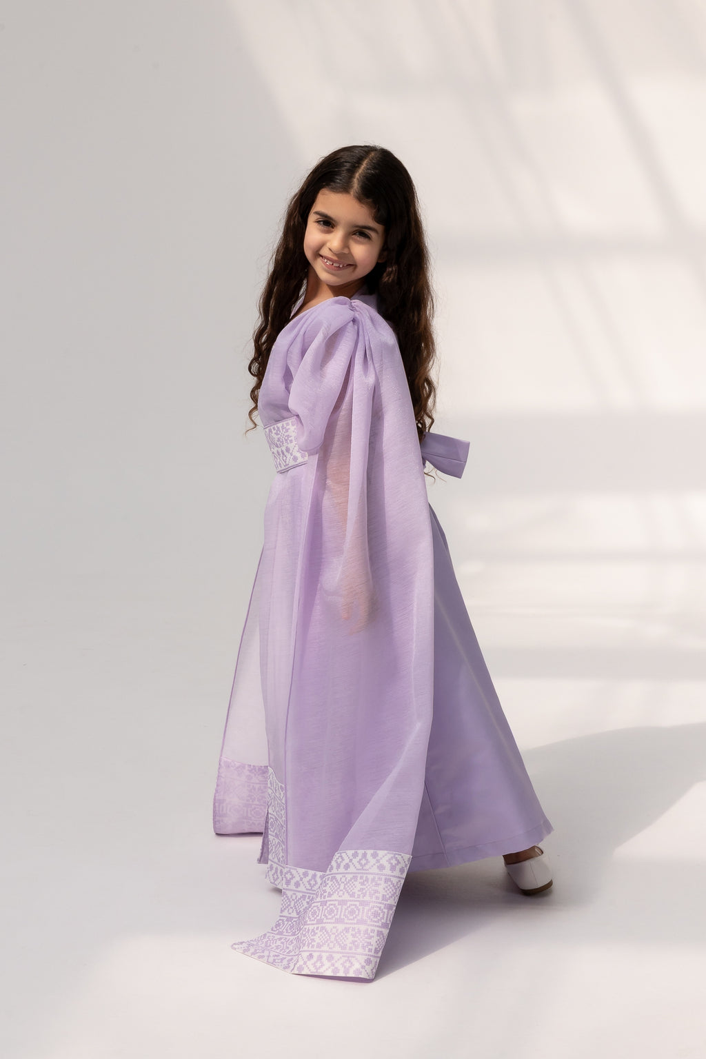 Kids Lilac Embroidered Cape Kaftan