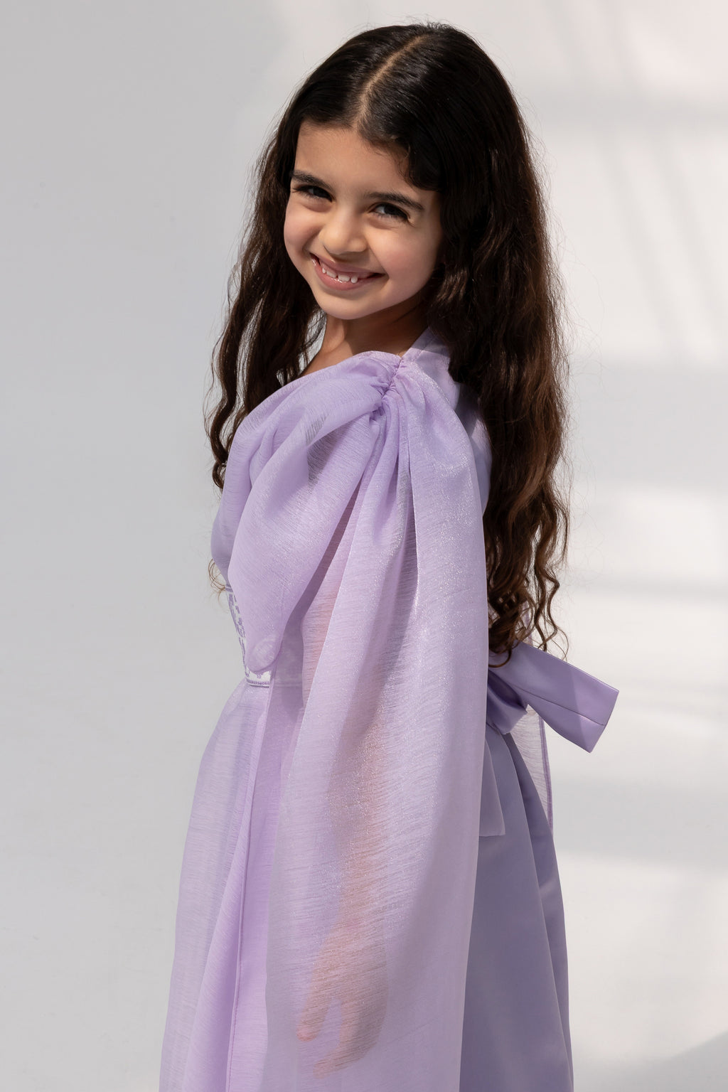 Kids Lilac Embroidered Cape Kaftan
