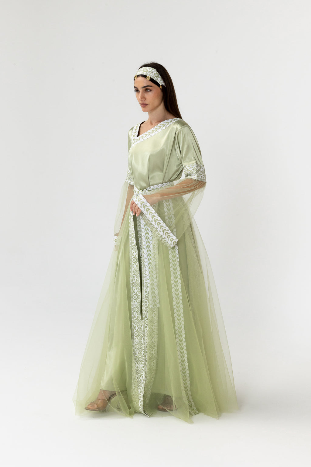 Embroidered Dress with Detachable Sheer Skirt