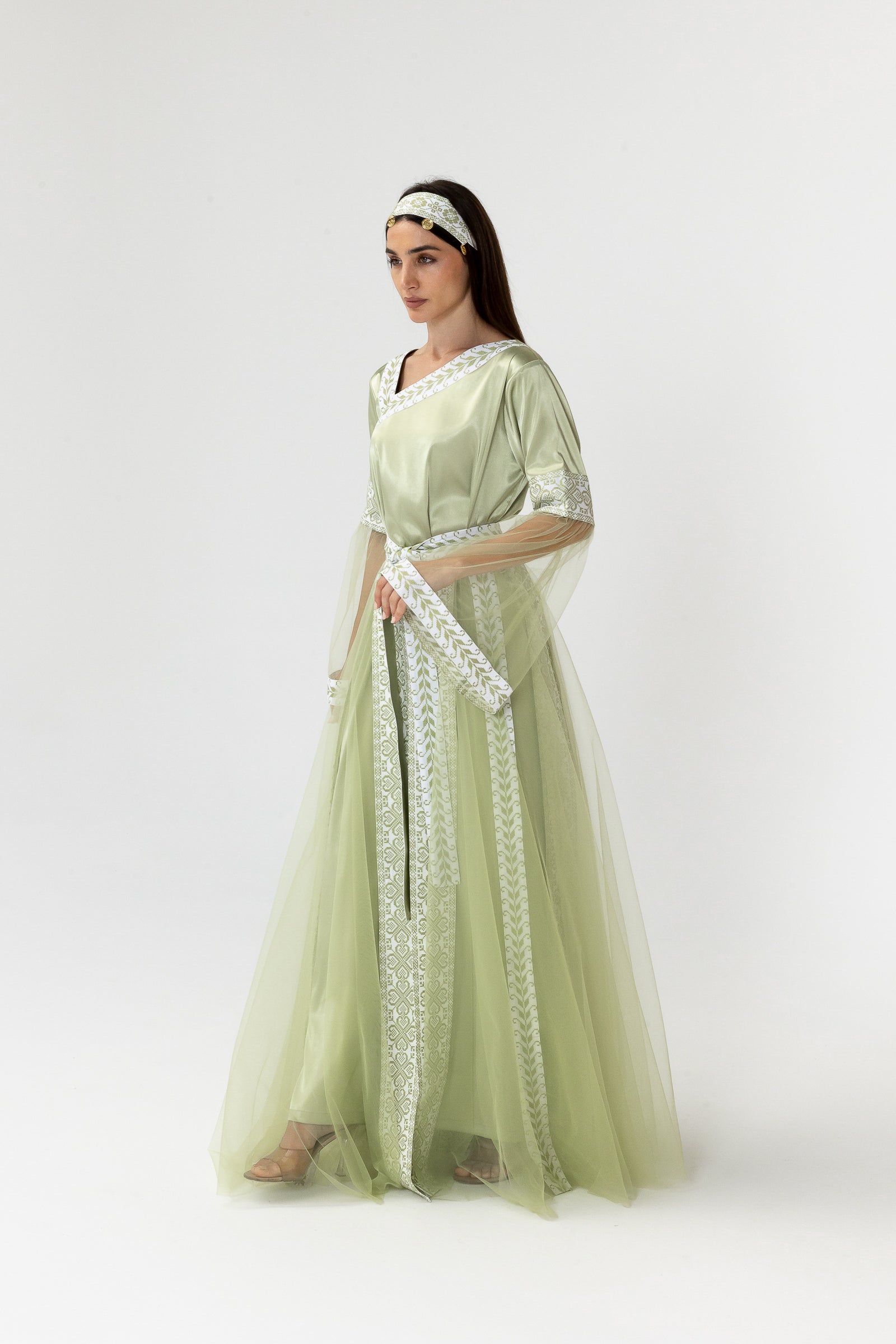 Embroidered Dress with Detachable Sheer Skirt