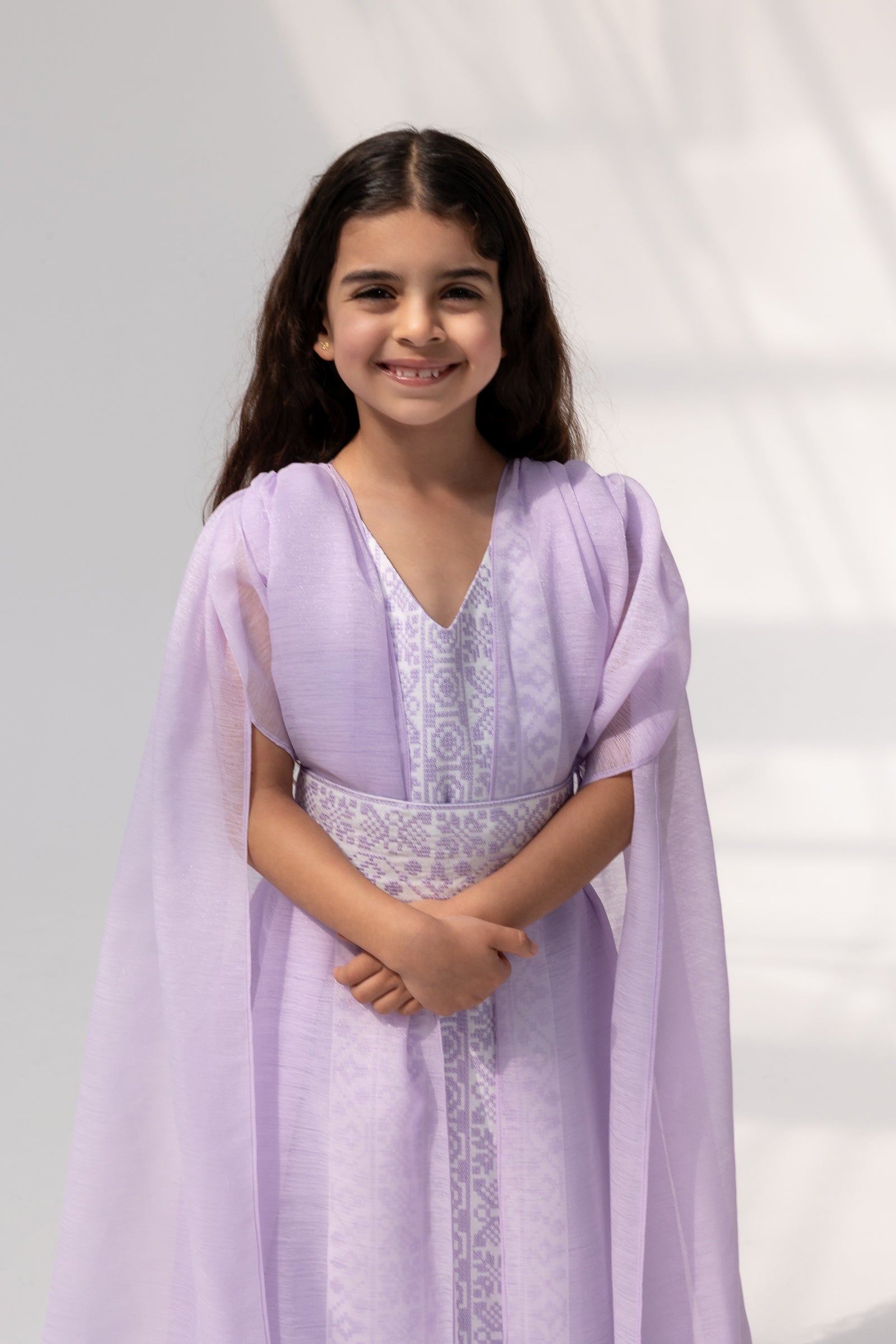 Kids Lilac Embroidered Cape Kaftan