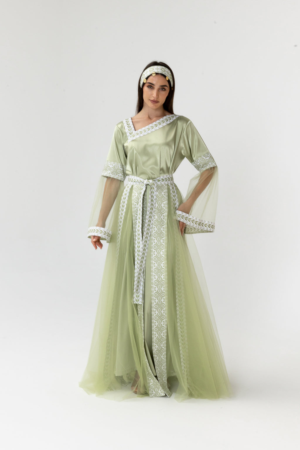 Embroidered Dress with Detachable Sheer Skirt