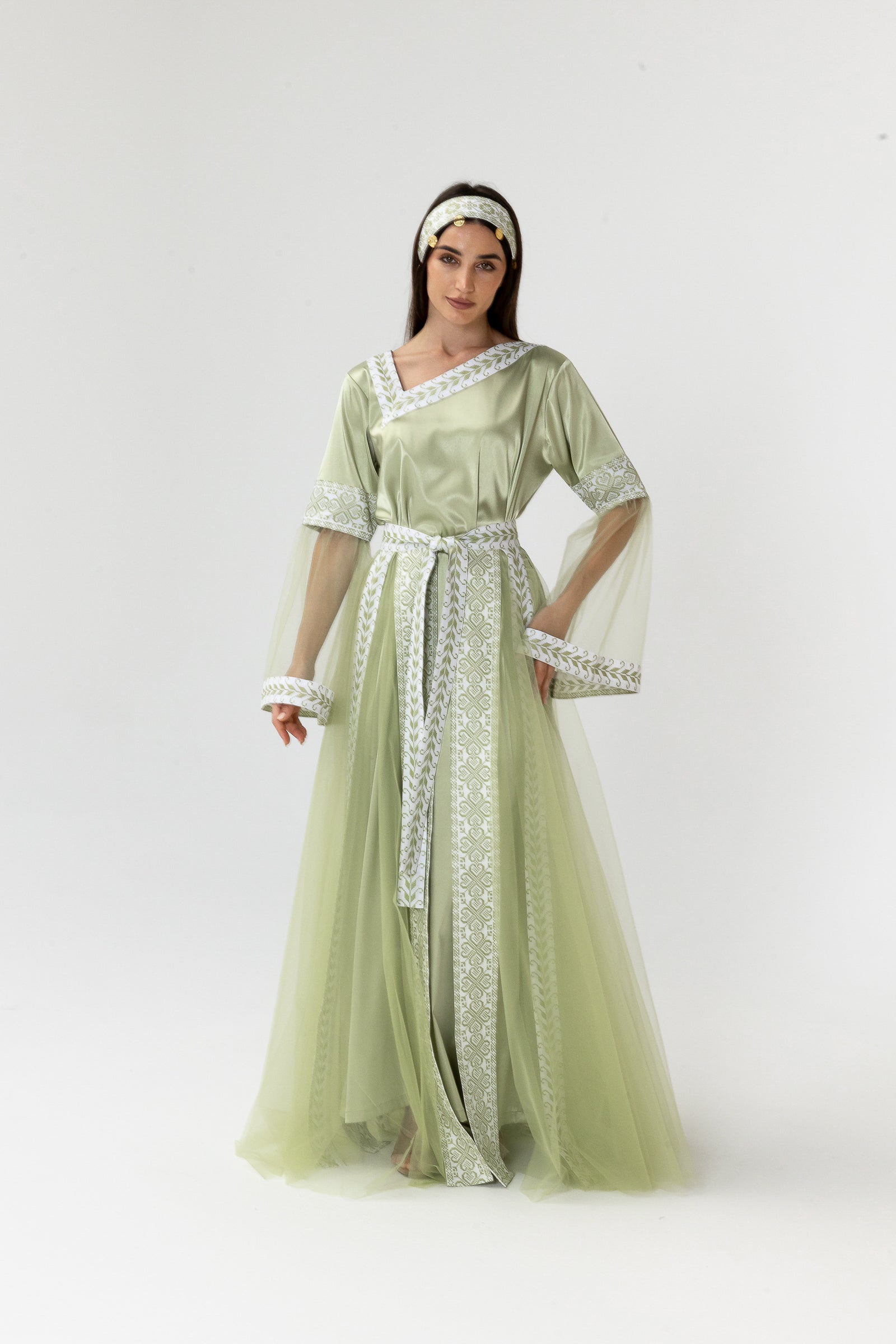 Embroidered Dress with Detachable Sheer Skirt
