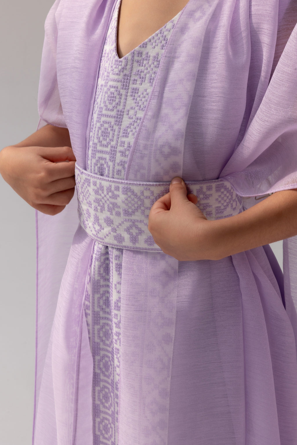 Kids Lilac Embroidered Cape Kaftan