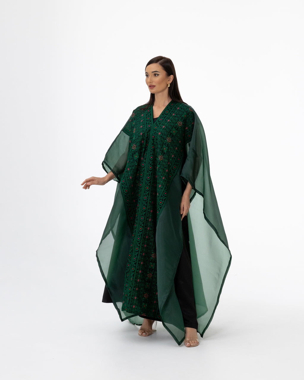 Emerald Open Cape with Embroidery