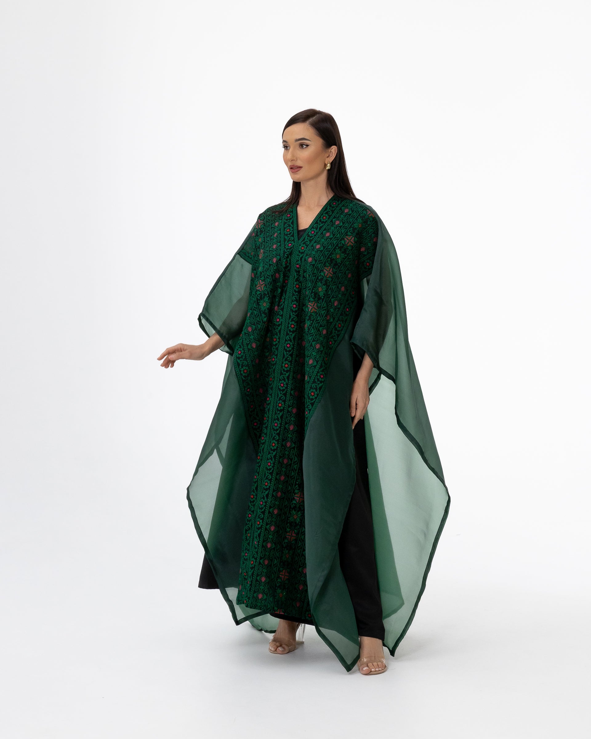 Emerald Open Cape with Embroidery
