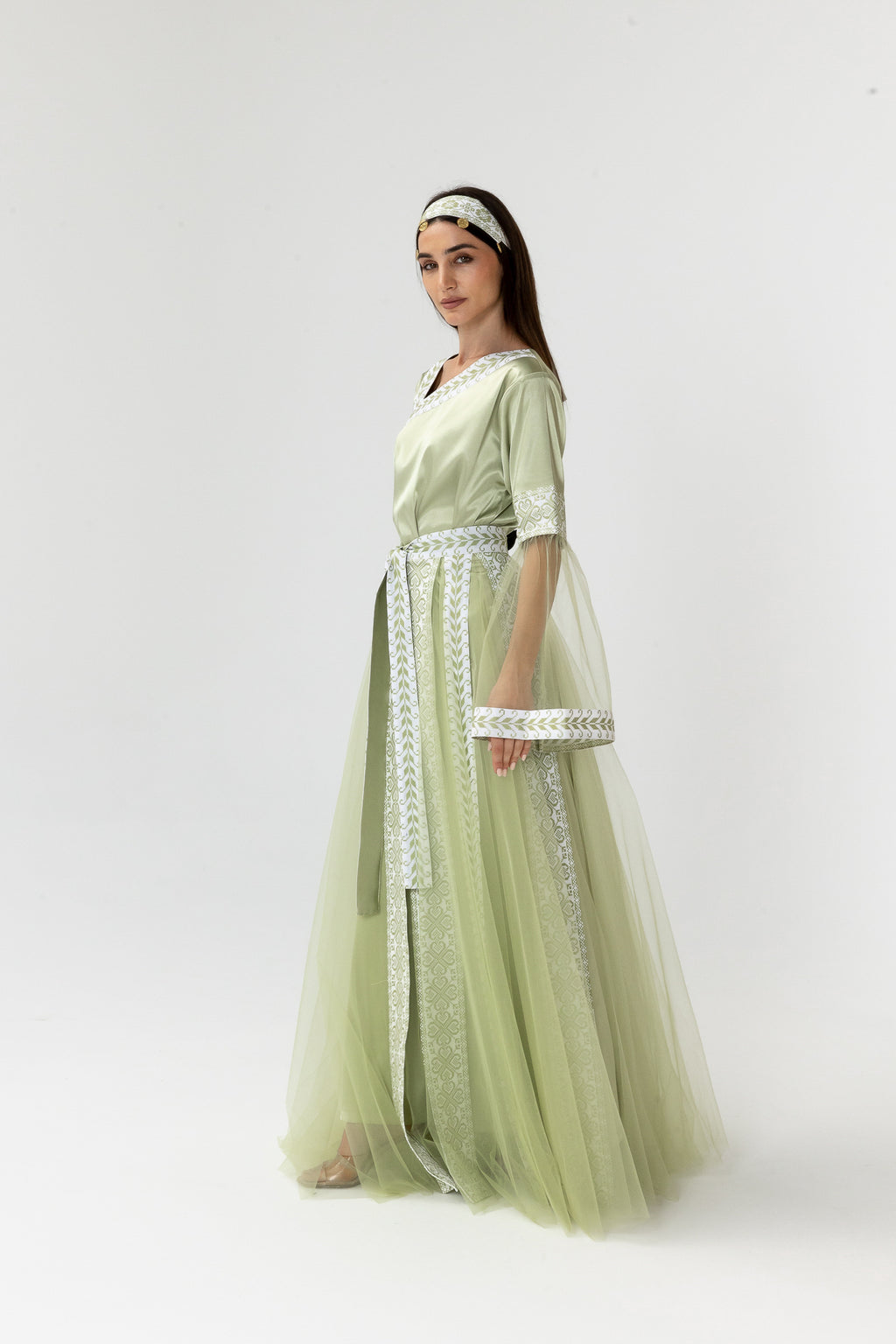 Embroidered Dress with Detachable Sheer Skirt